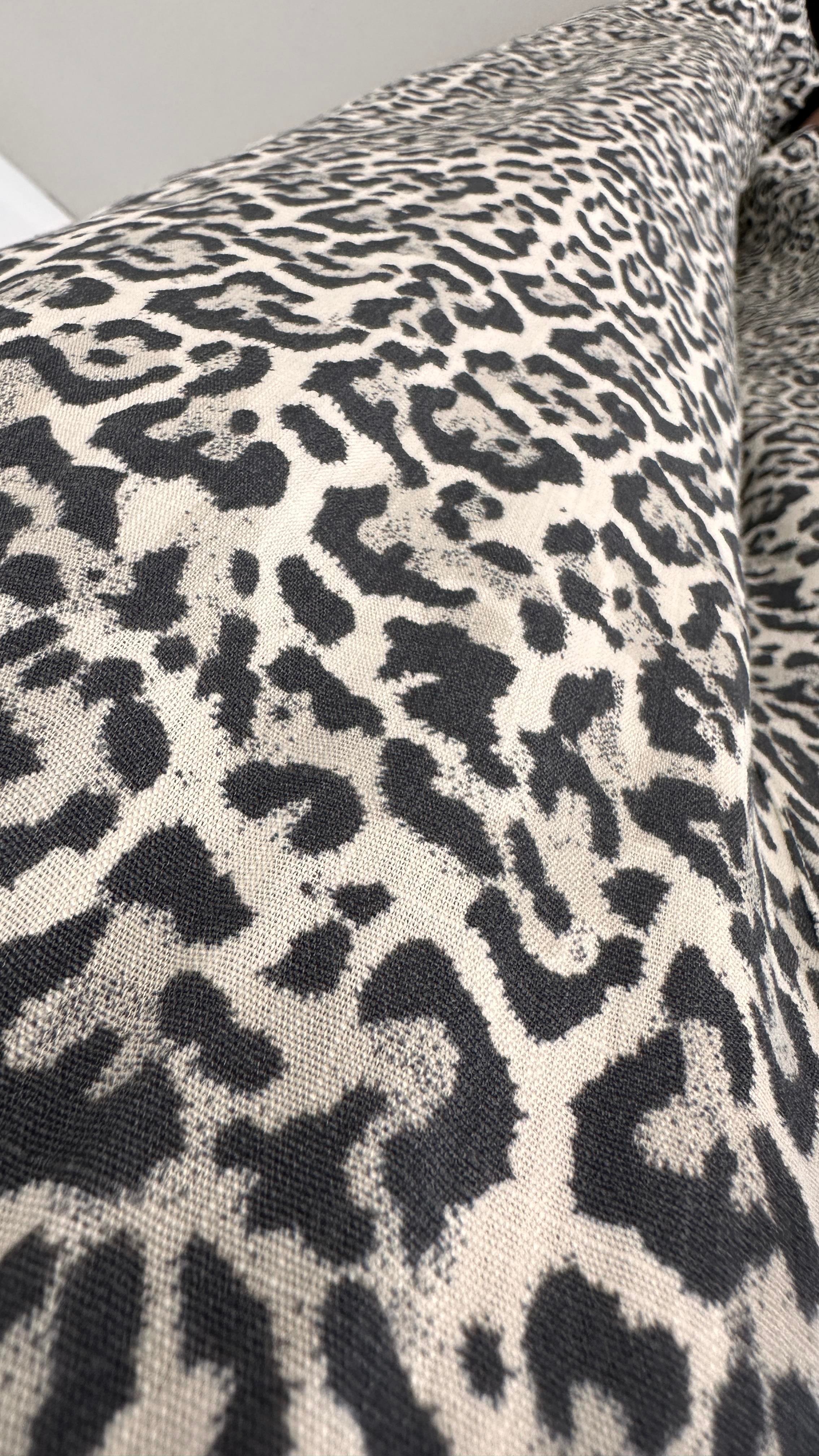 Leopar Desen Beli Lastikli Bol Keten Pantolon