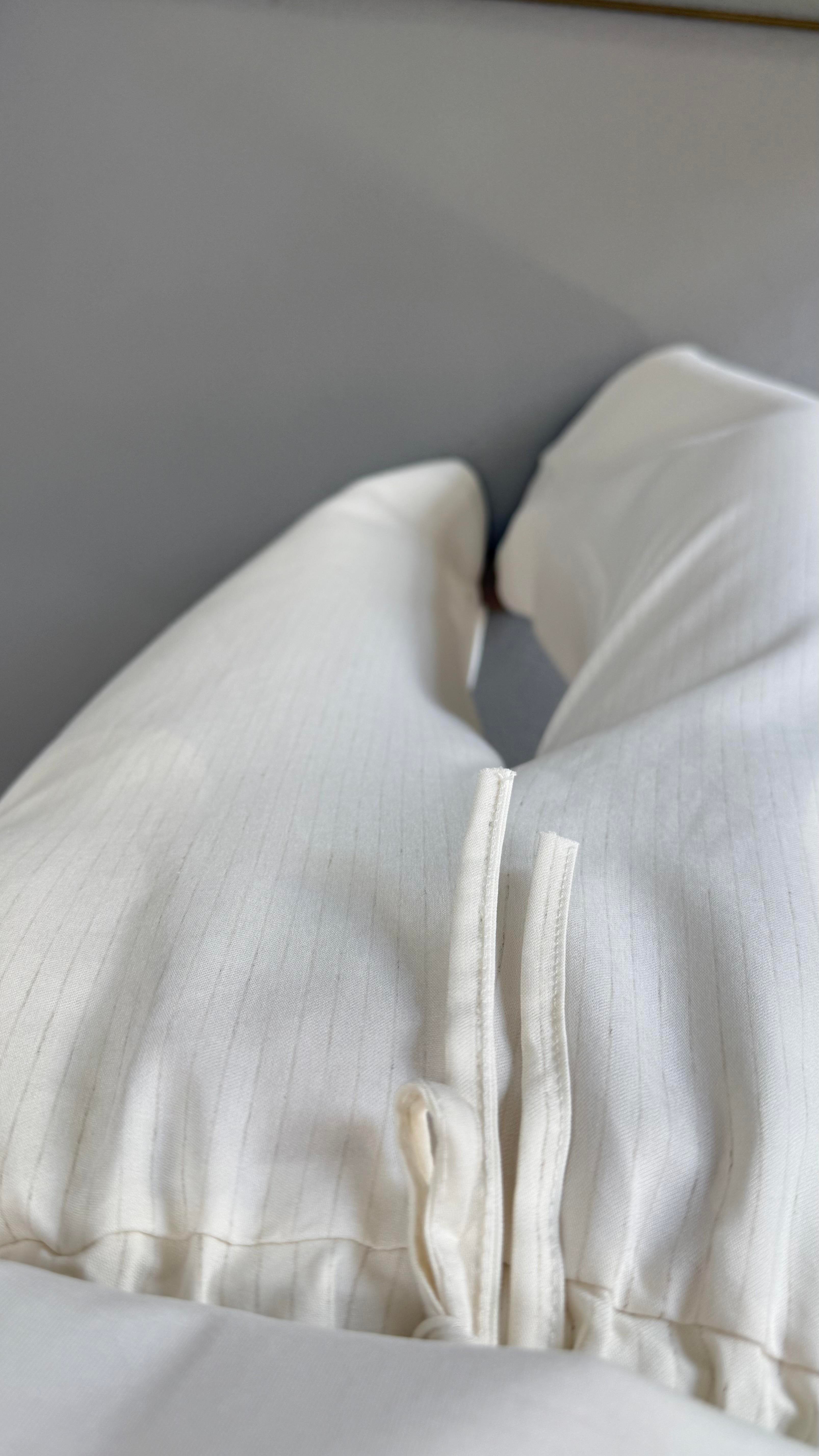 Natural Çizgili Ekru Bol Pantolon