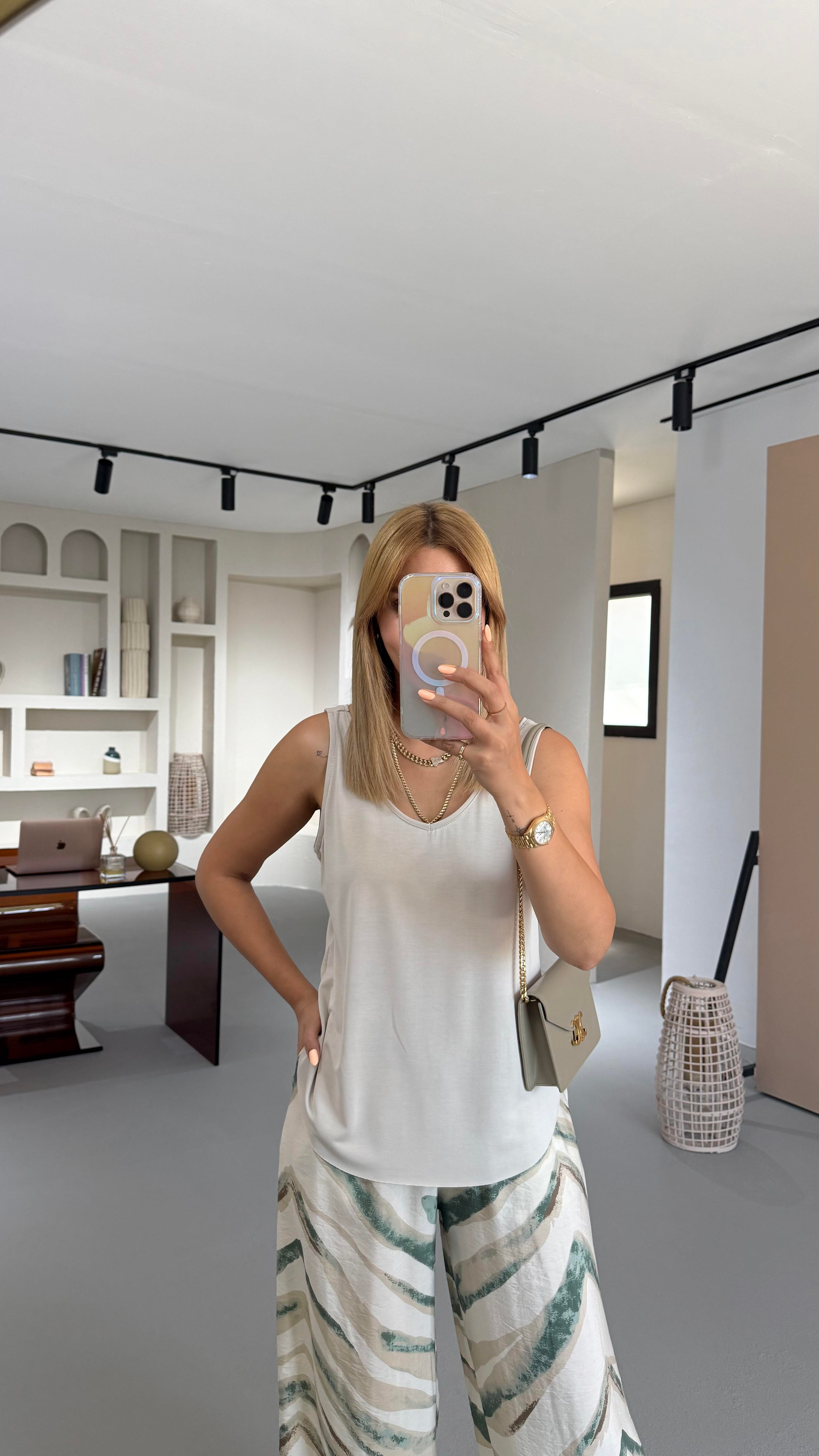 Ön Arka V Yaka Bej Modal Bluz