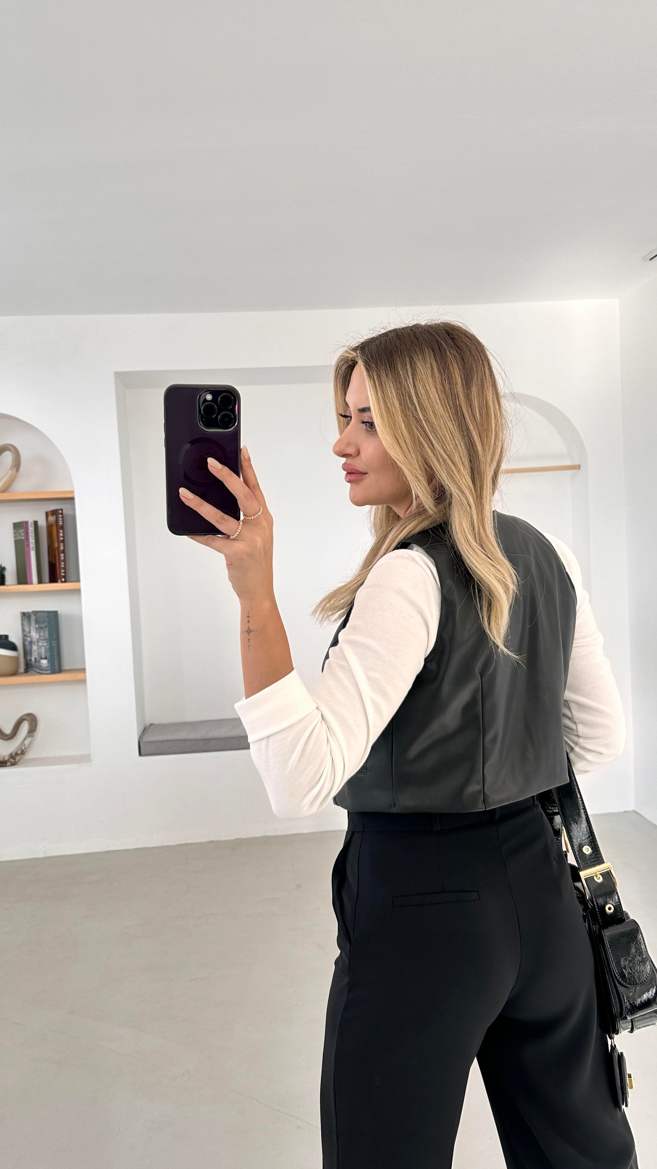 Orjinal Marka Bel Detay Palazzo Siyah Pantolon