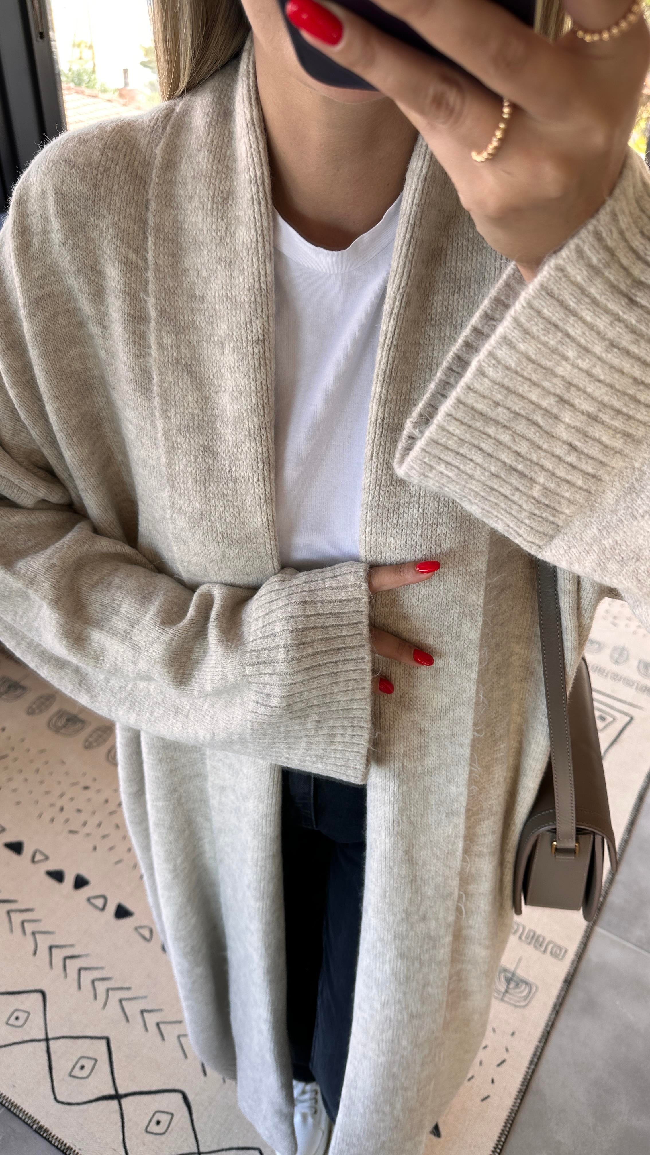 Oversize Bej Maxi Hırka