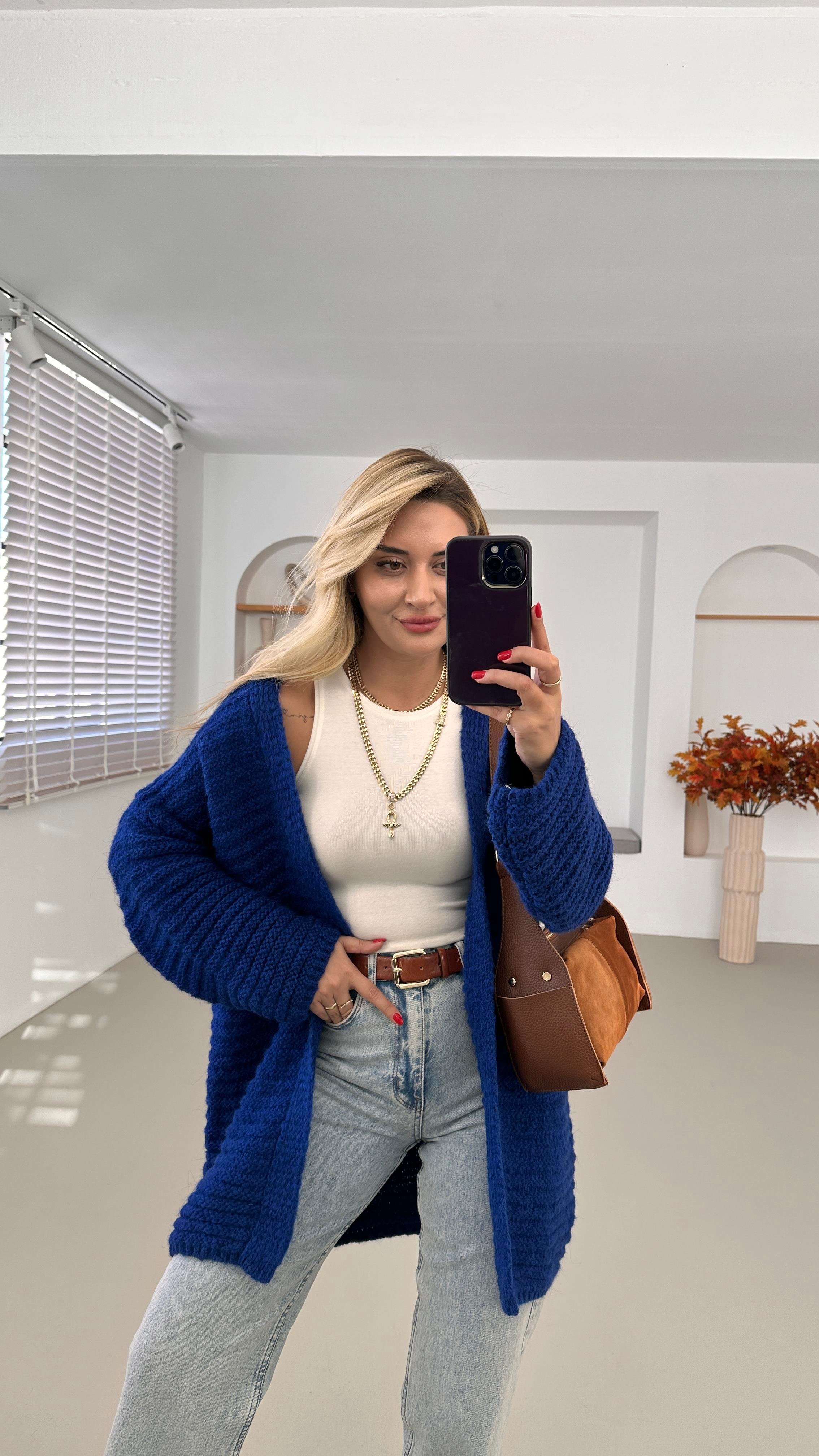 Oversize Yumoş Saks Hırka