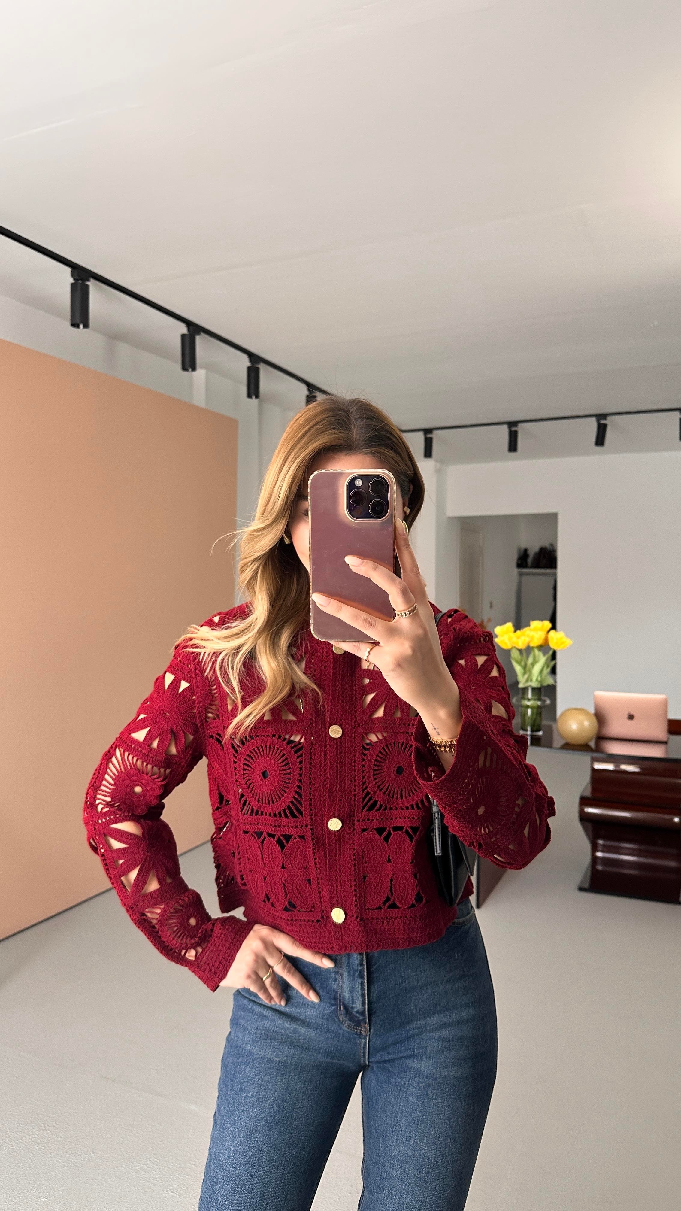 Özel Seri Bordo Örgü Ceket