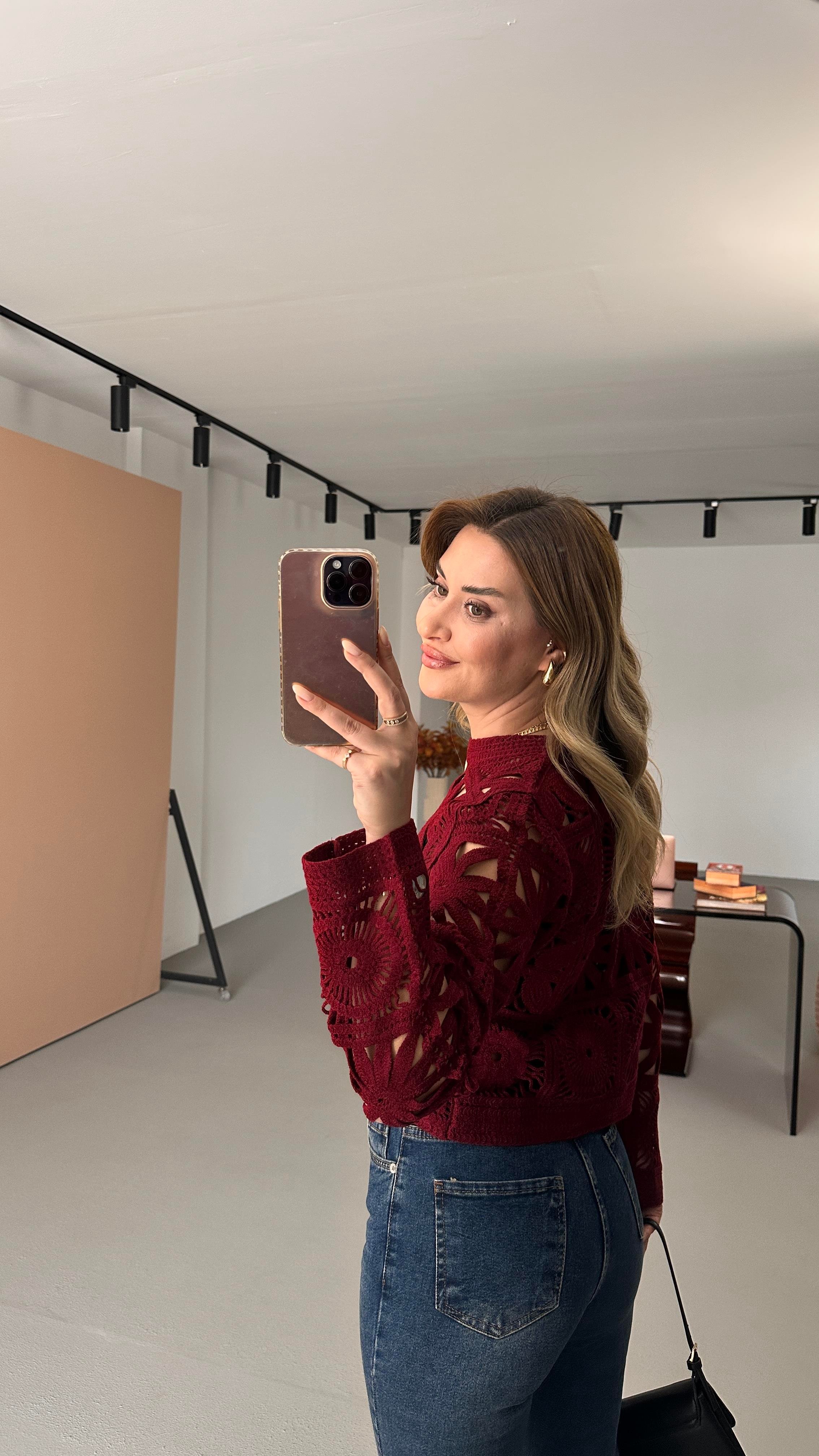 Özel Seri Bordo Örgü Ceket