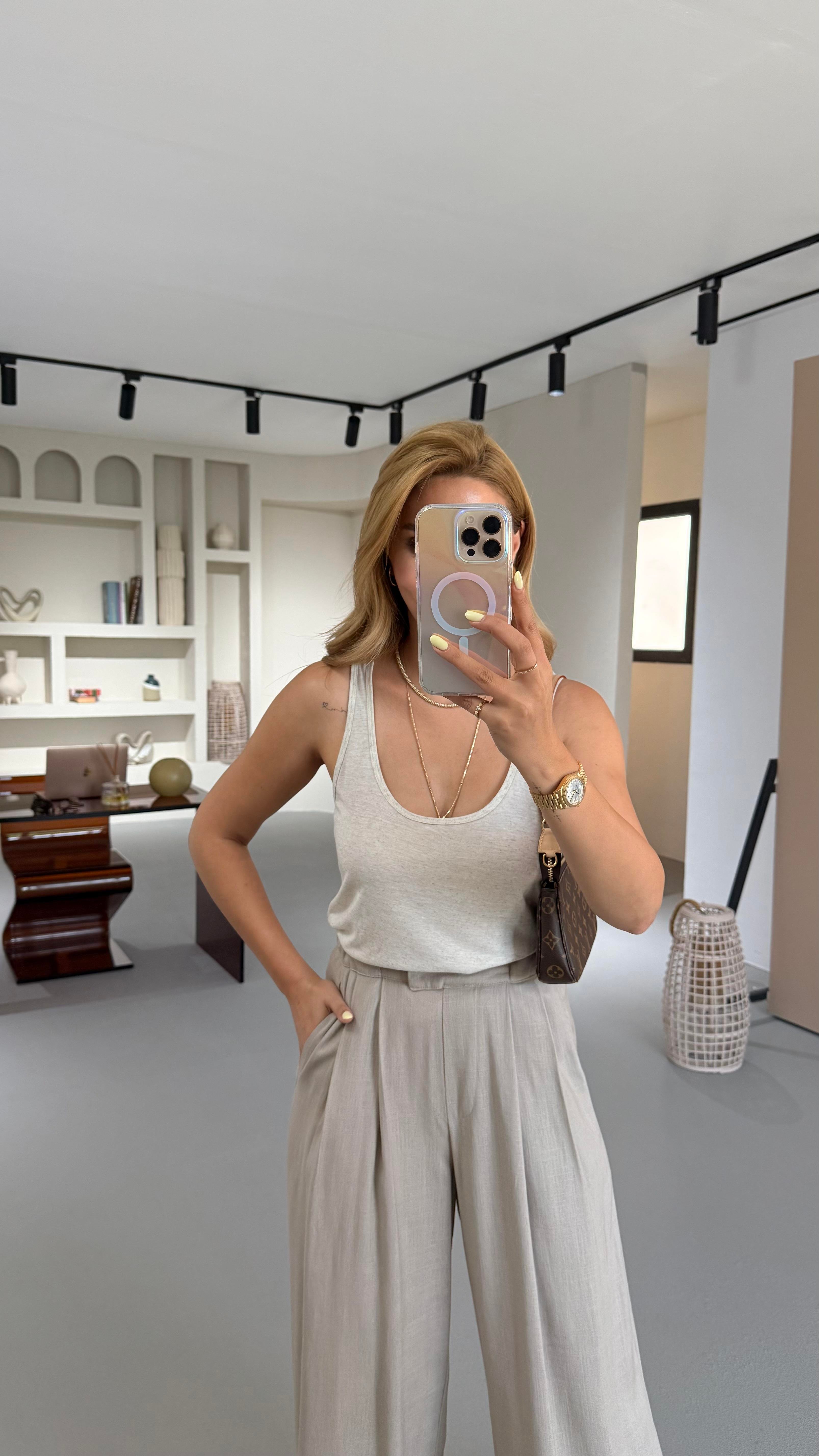 Özel Seri Havuz Yaka Natural Pamuklu Keten Bluz