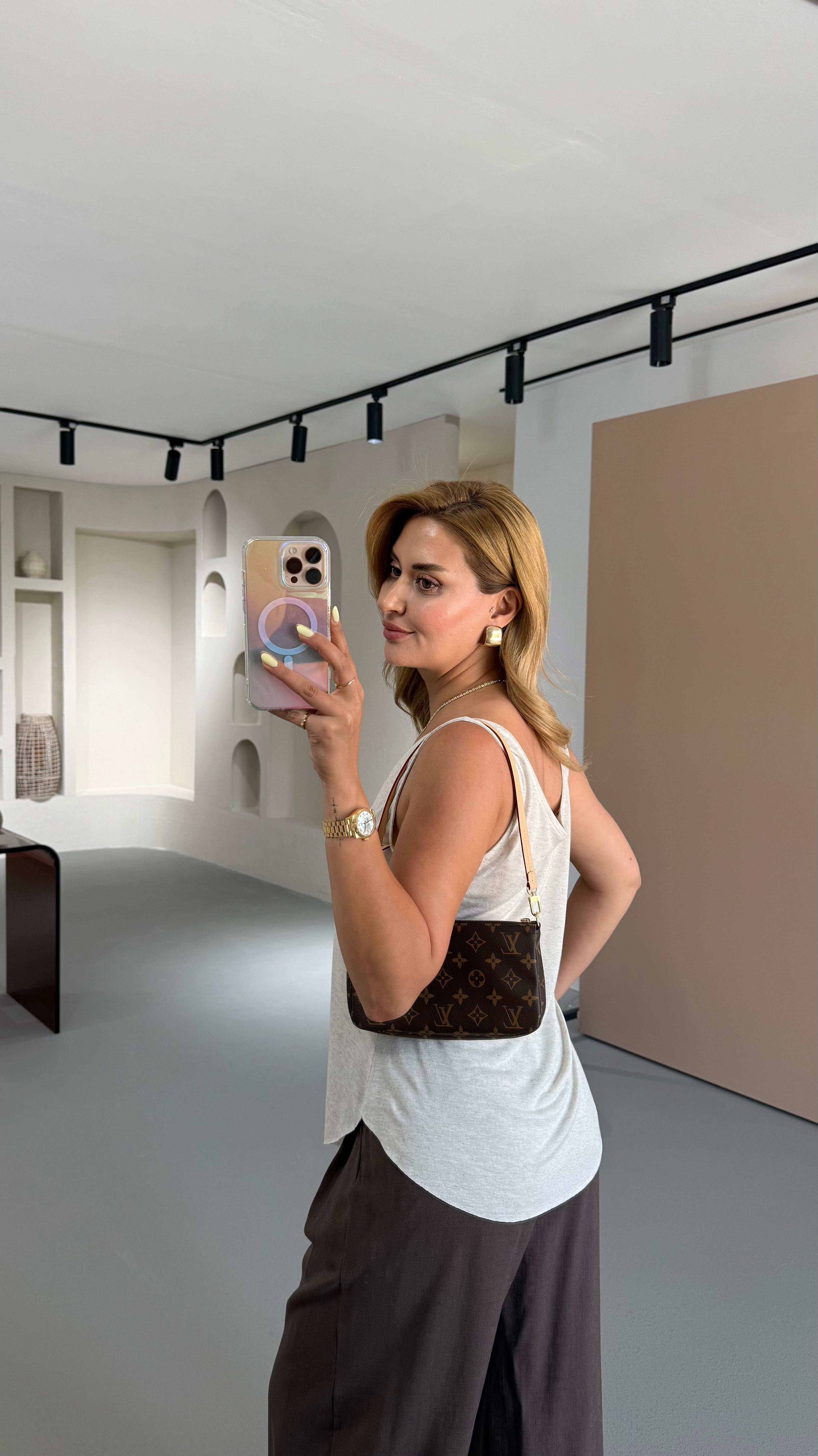 Özel Seri Ön Arka V Yaka Natural Pamuklu Keten Bluz