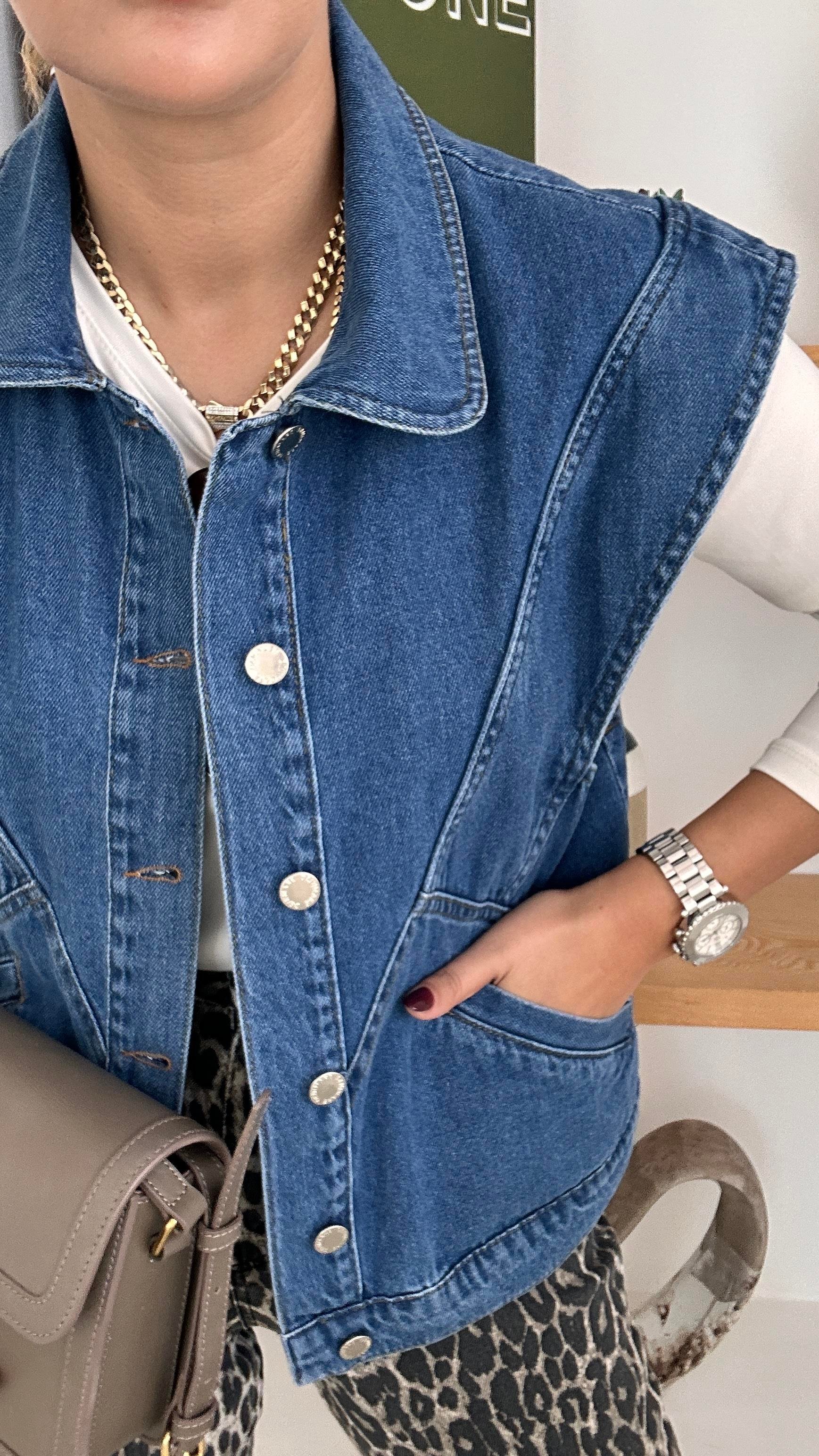 Özel Seri T Kol Mavi Denim Yelek