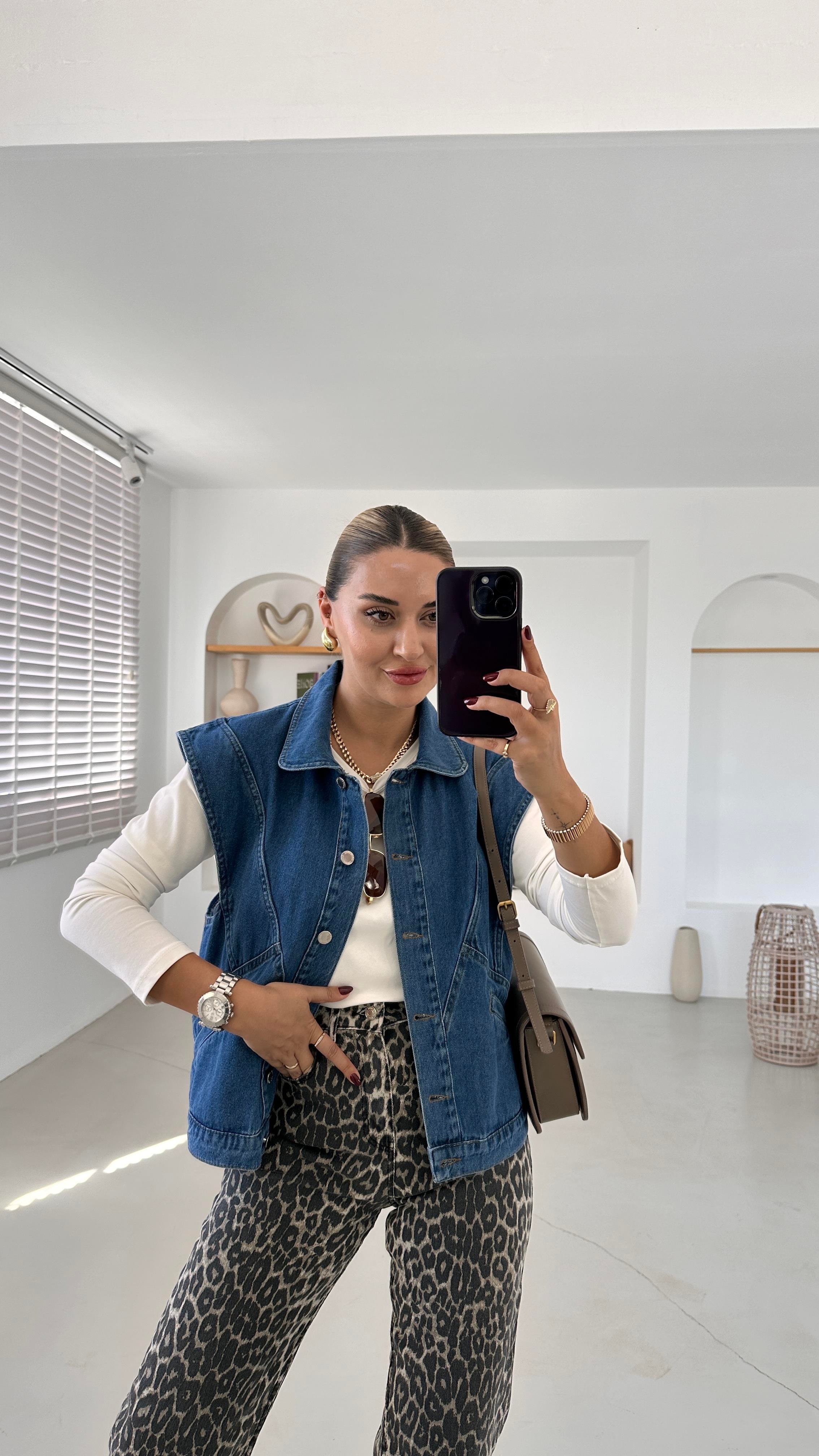 Özel Seri T Kol Mavi Denim Yelek