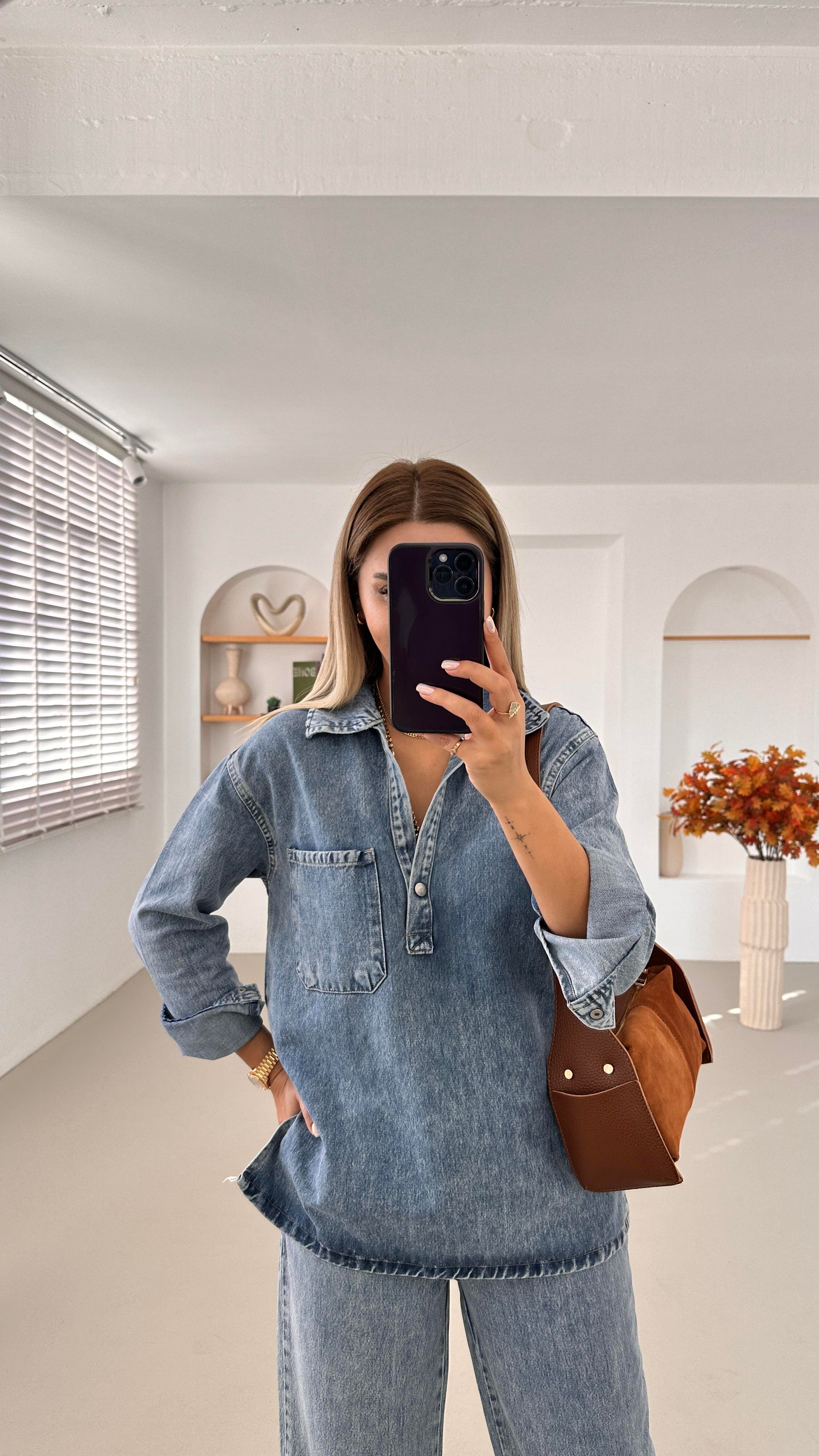 Özel Seri Yıkamalı Mavi Denim Takım