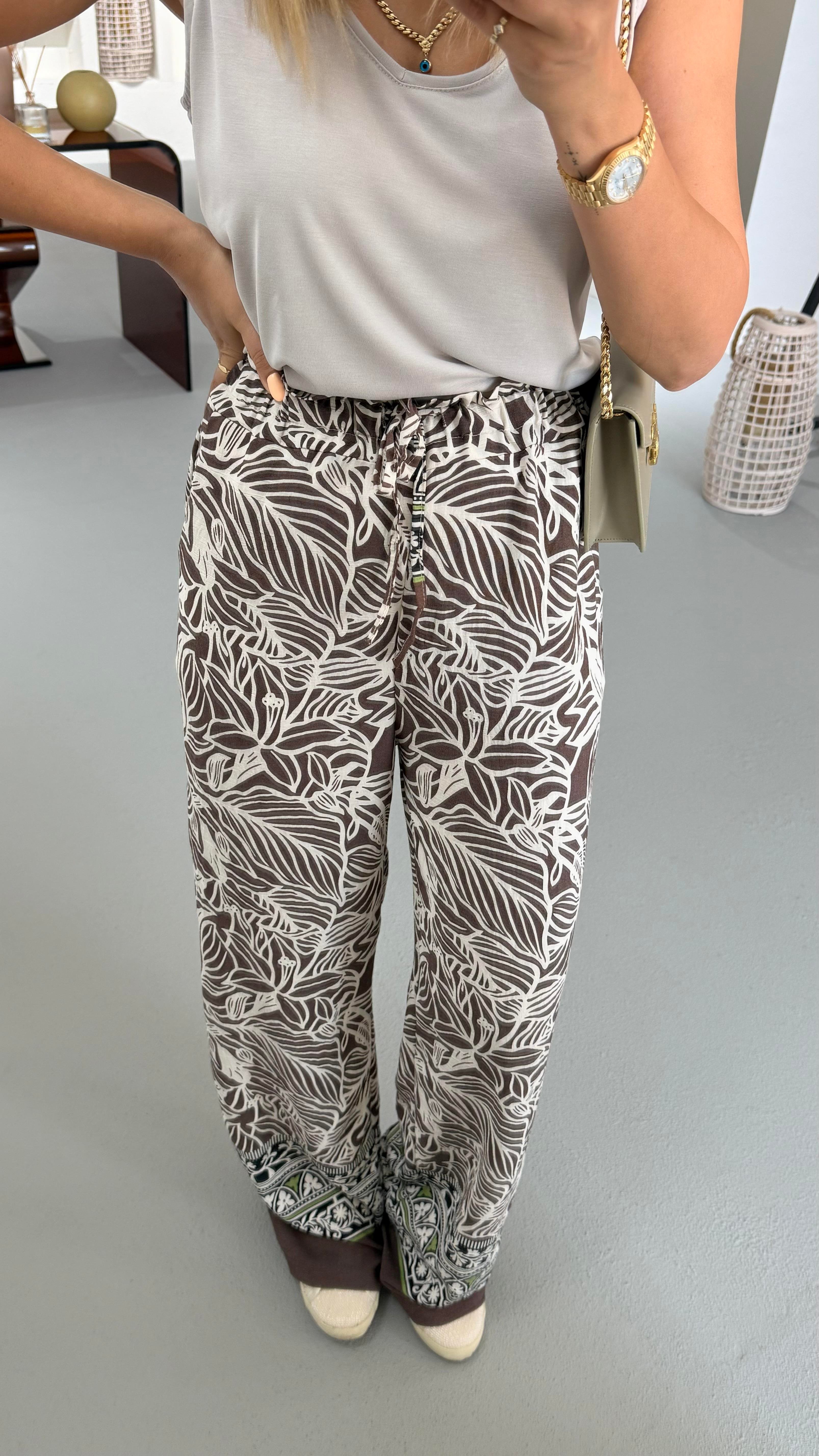 Paça Detay Ekru Kahve Bol Pantolon