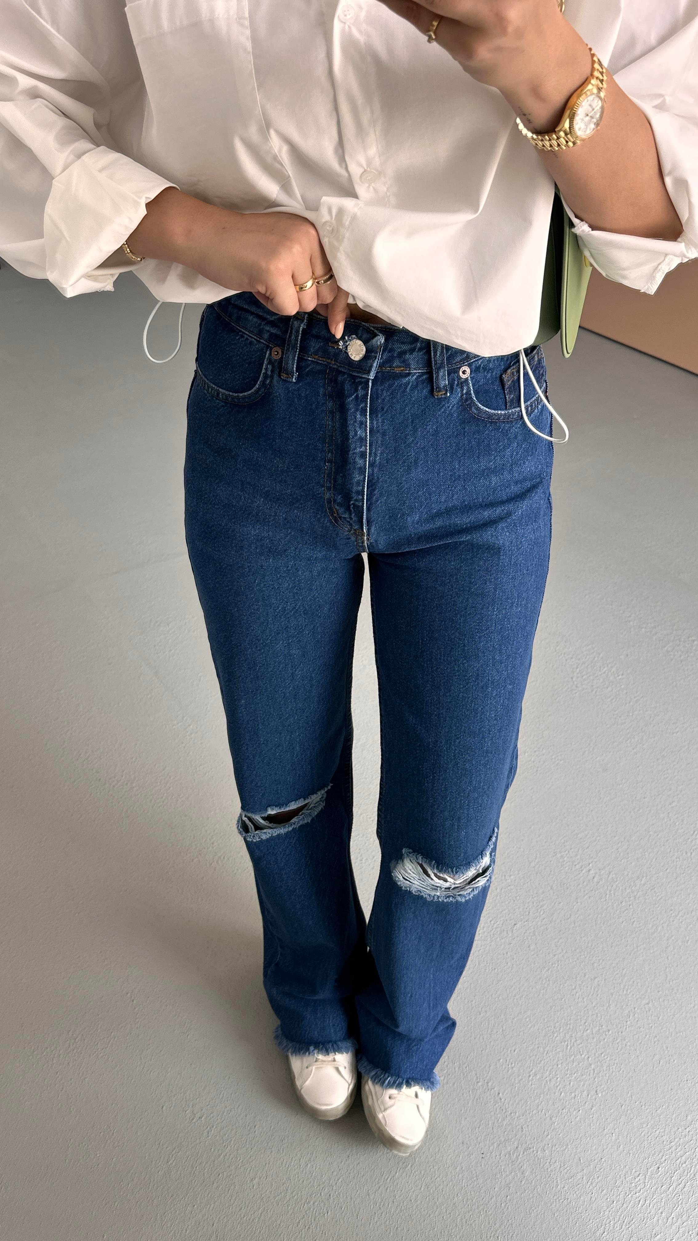 Paça Püskül Detay Lacivert Straight Jean