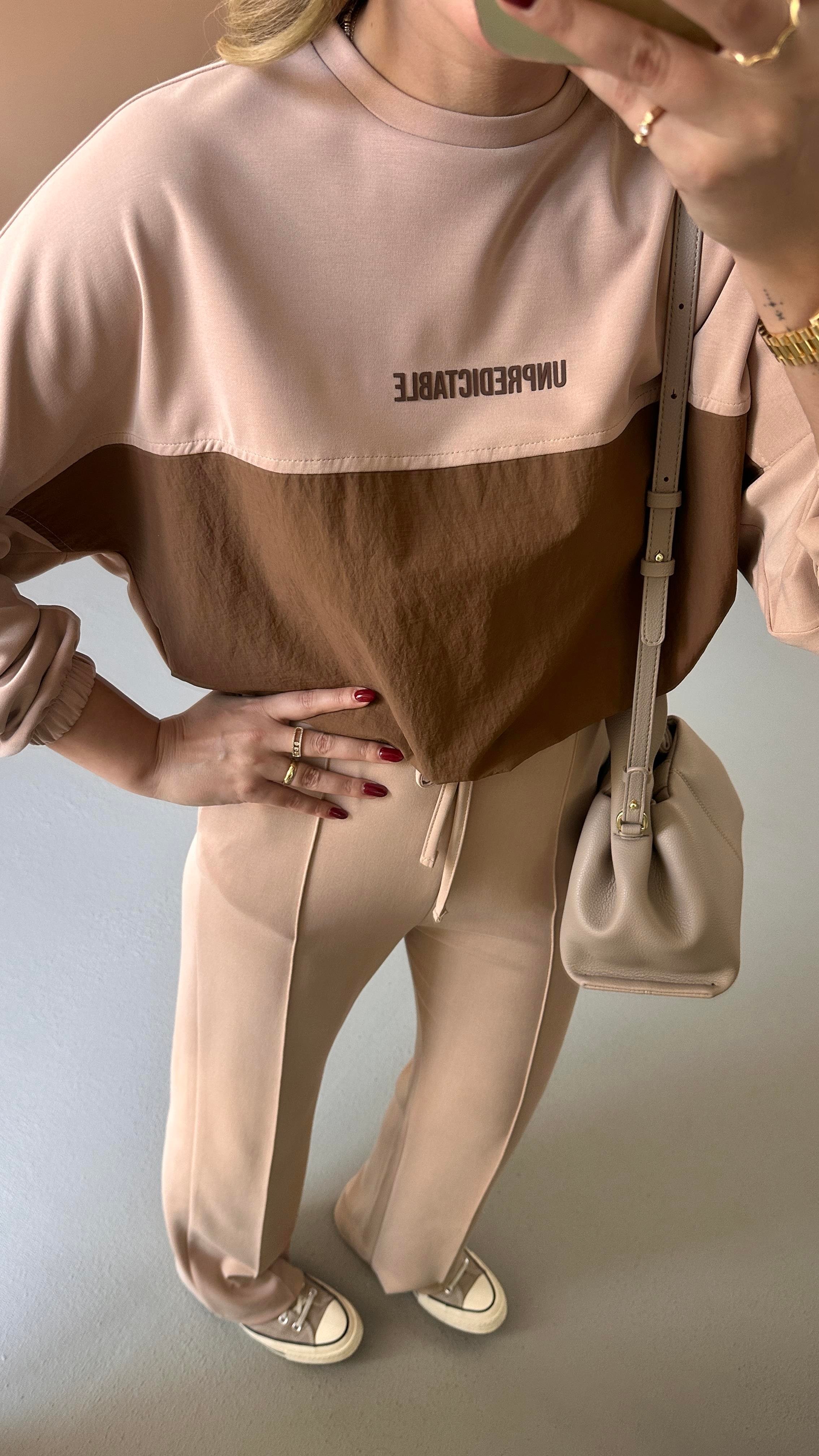 Paraşüt Detay Sweat Pantolon Vizon Modal Takım