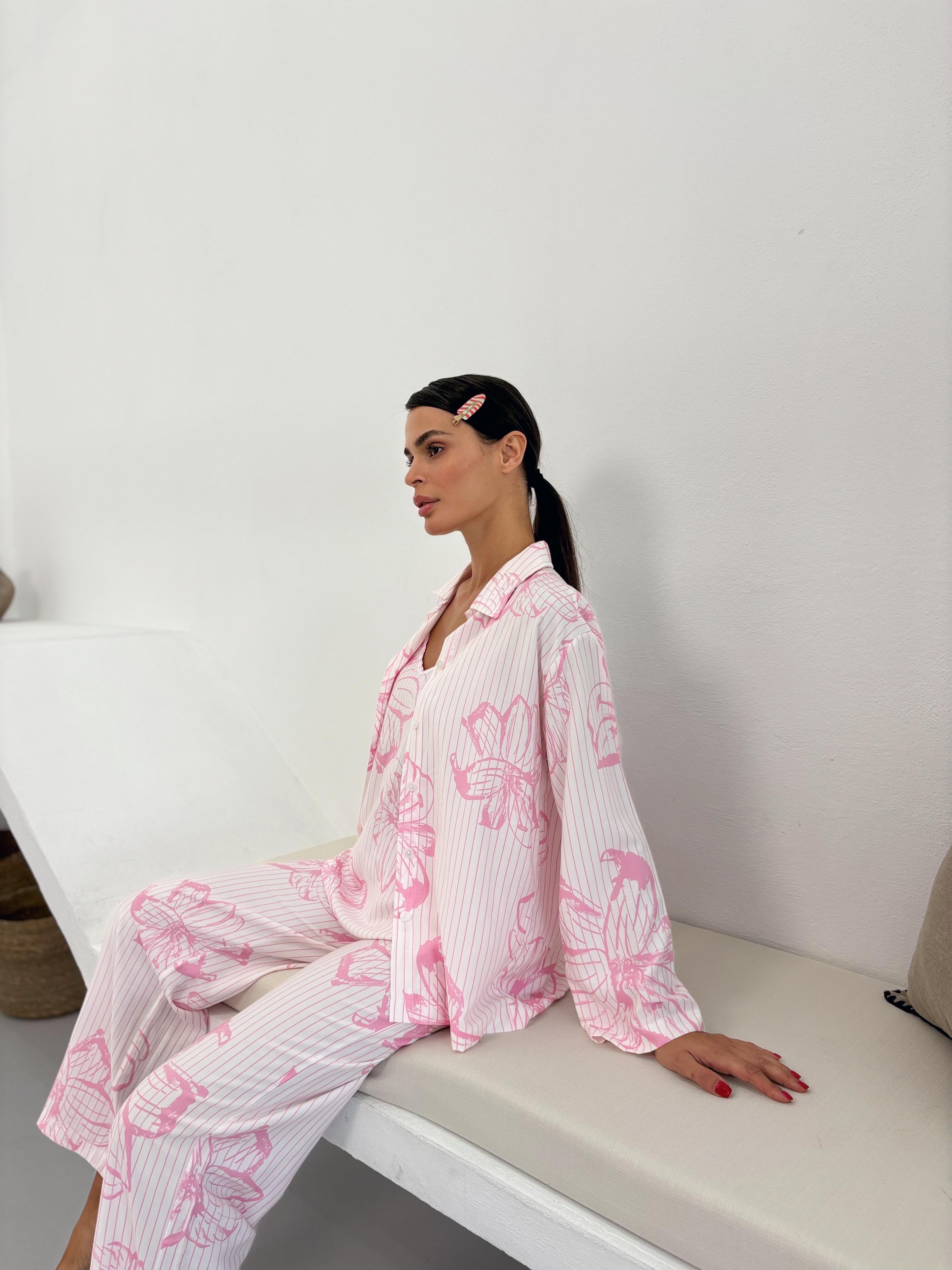 Pembe Çiçek Desen Ayarlanabilir Askı Pamuklu Atlet