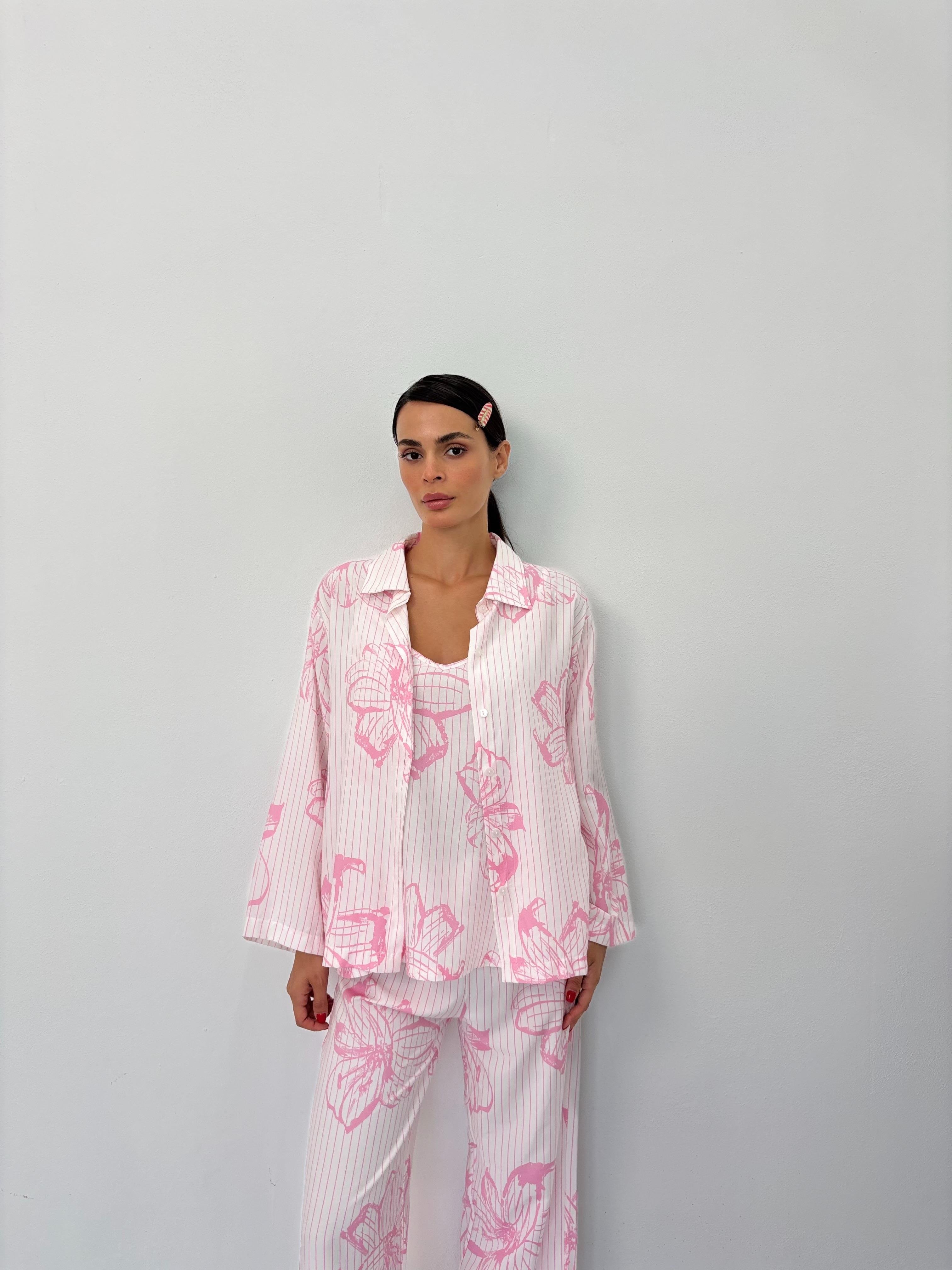 Pembe Çiçek Desen Ayarlanabilir Askı Pamuklu Atlet