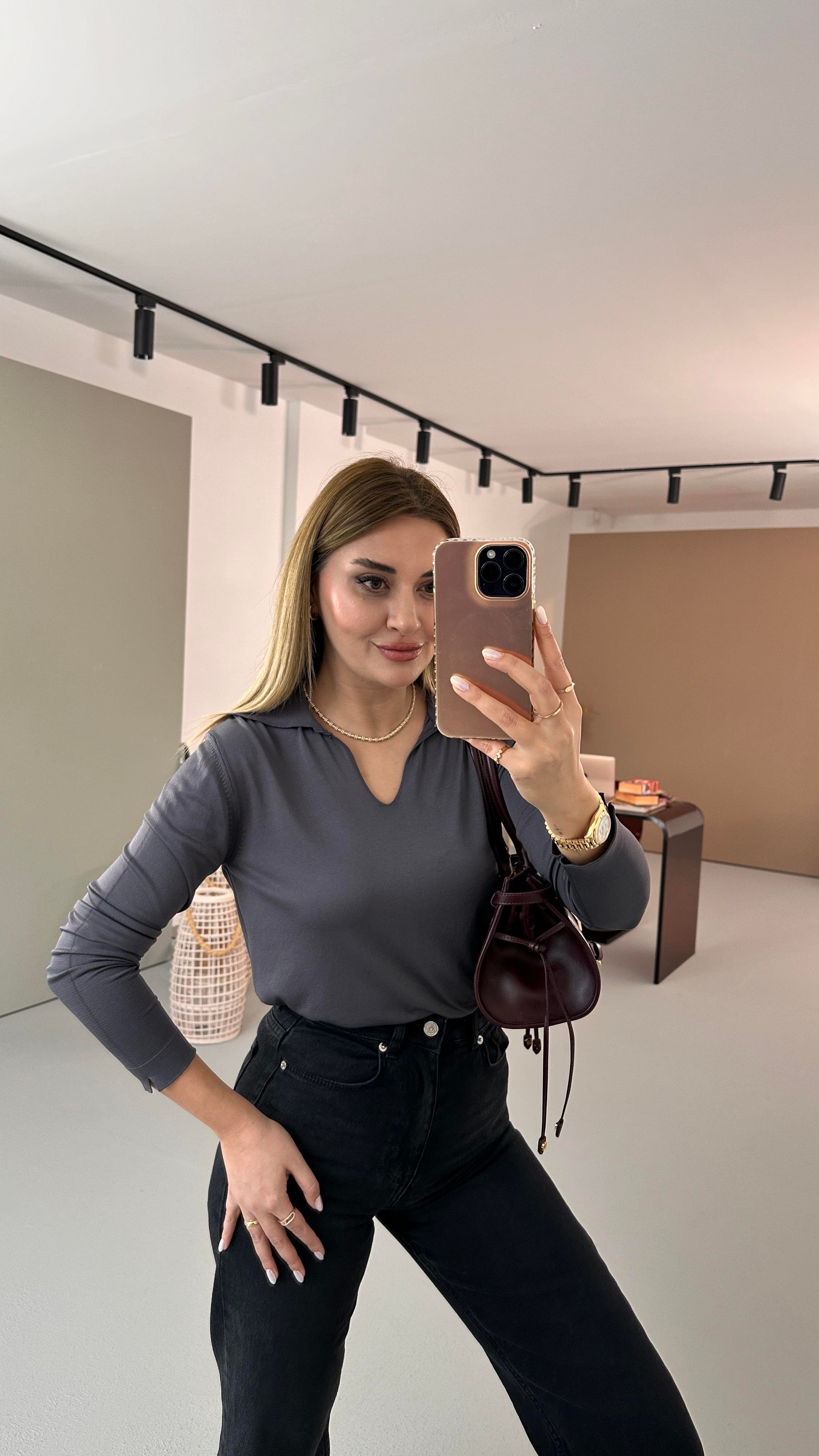 Polo Yaka Antrasit Merserize Triko Bluz