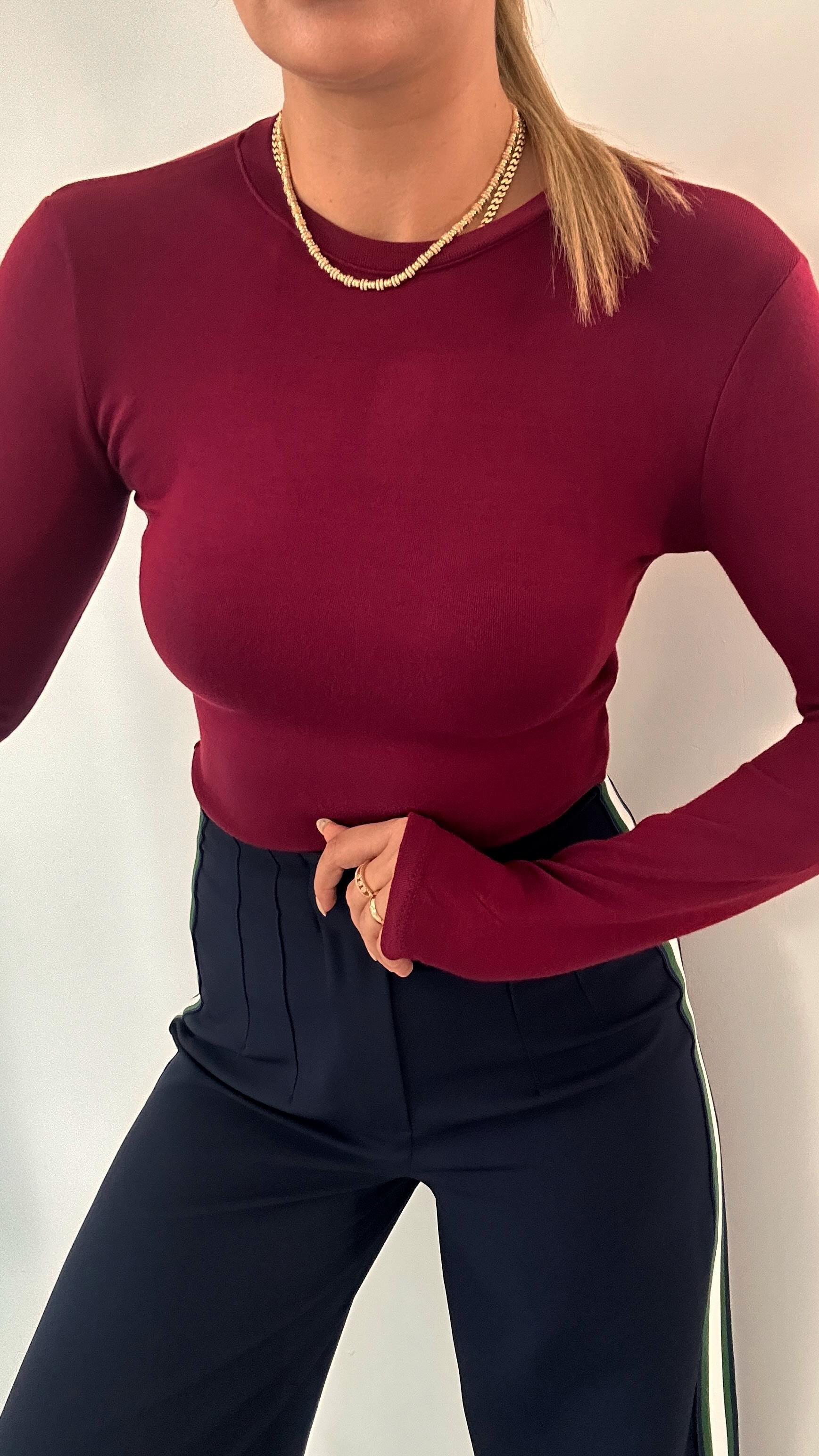 Premium Seri Bisiklet Yaka Bordo Pamuklu Basic