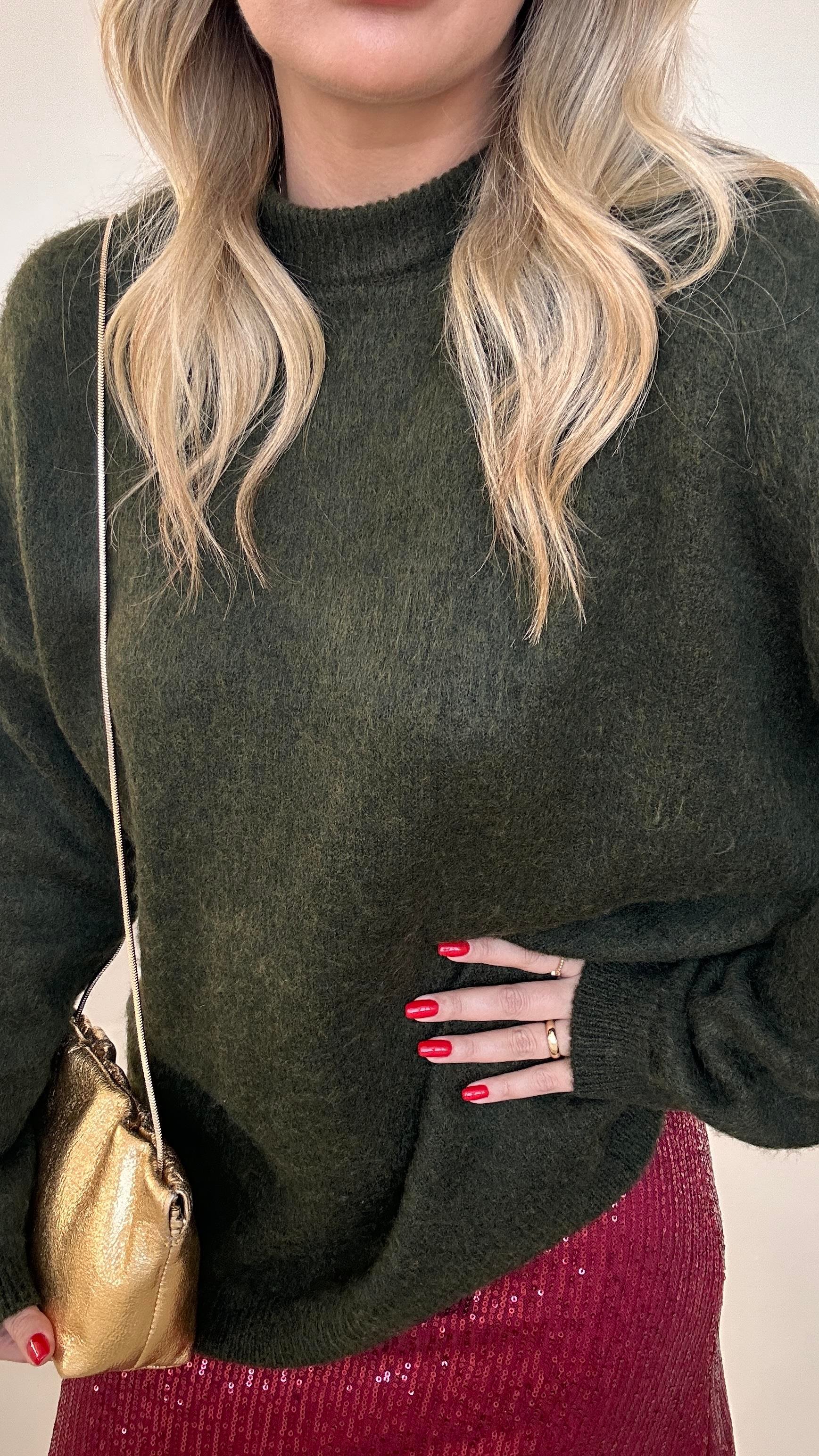 Premium Seri Bisiklet Yaka Oversize Haki Yumoş Kazak