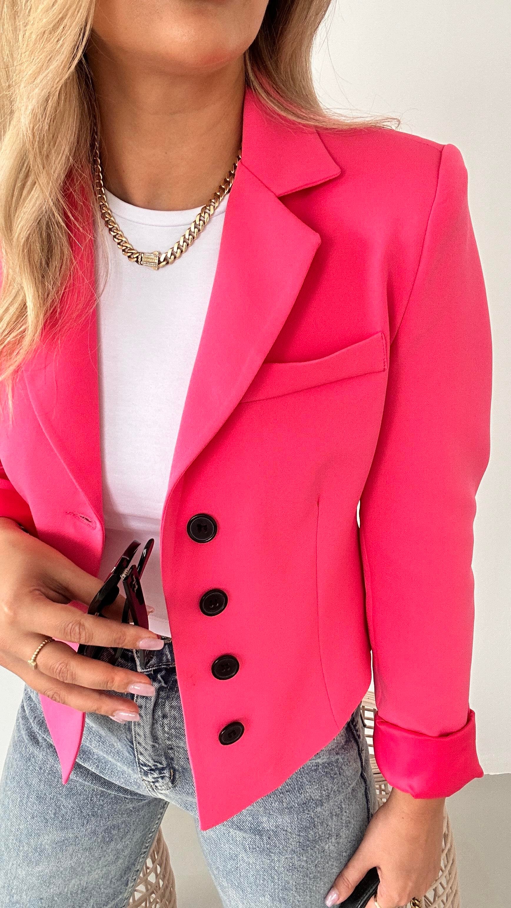 Premium Seri Düğme Detay Astarlı Pembe Ceket