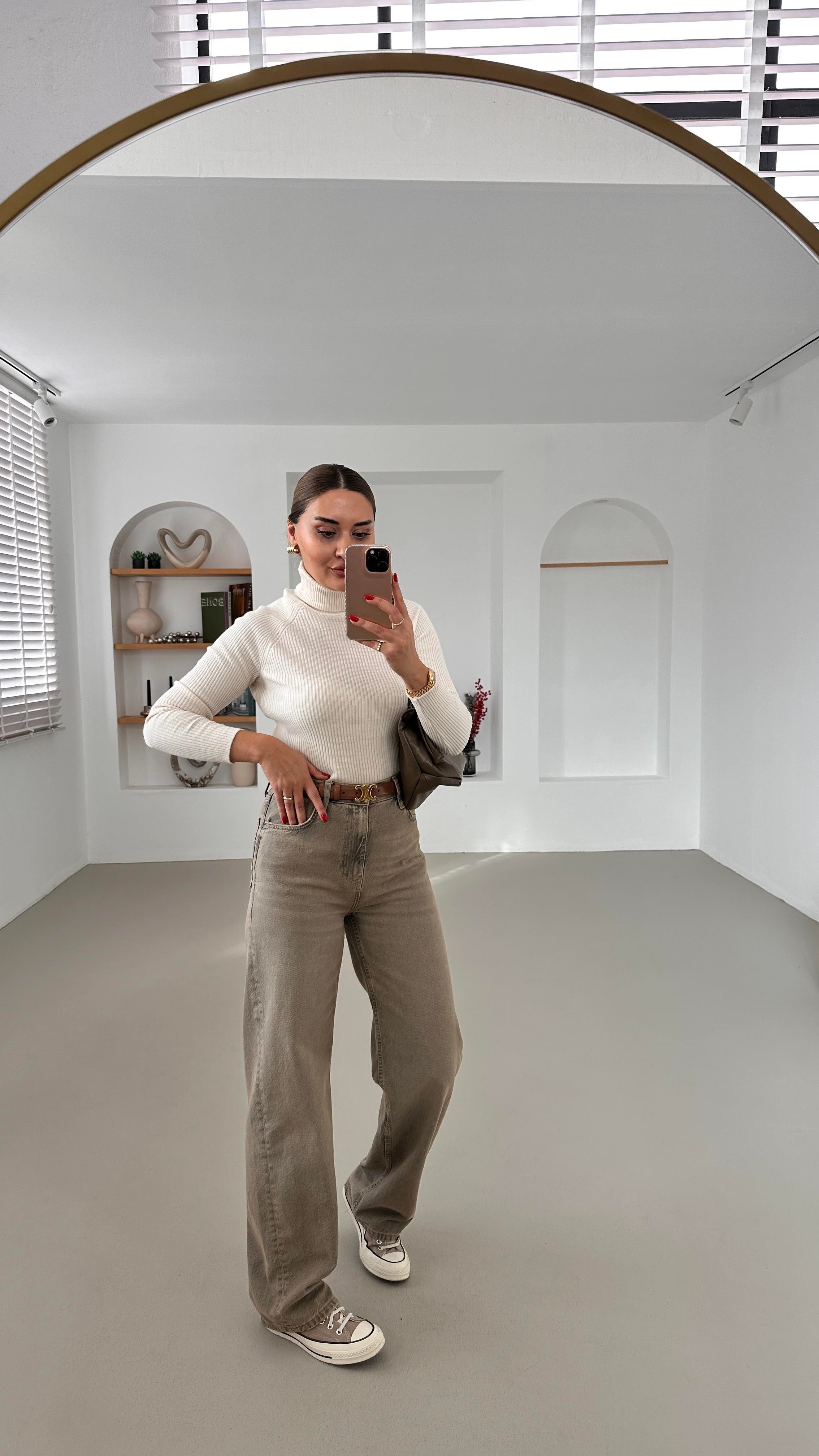 Premium Seri Eskitme Yıkamalı Wide Leg Jean