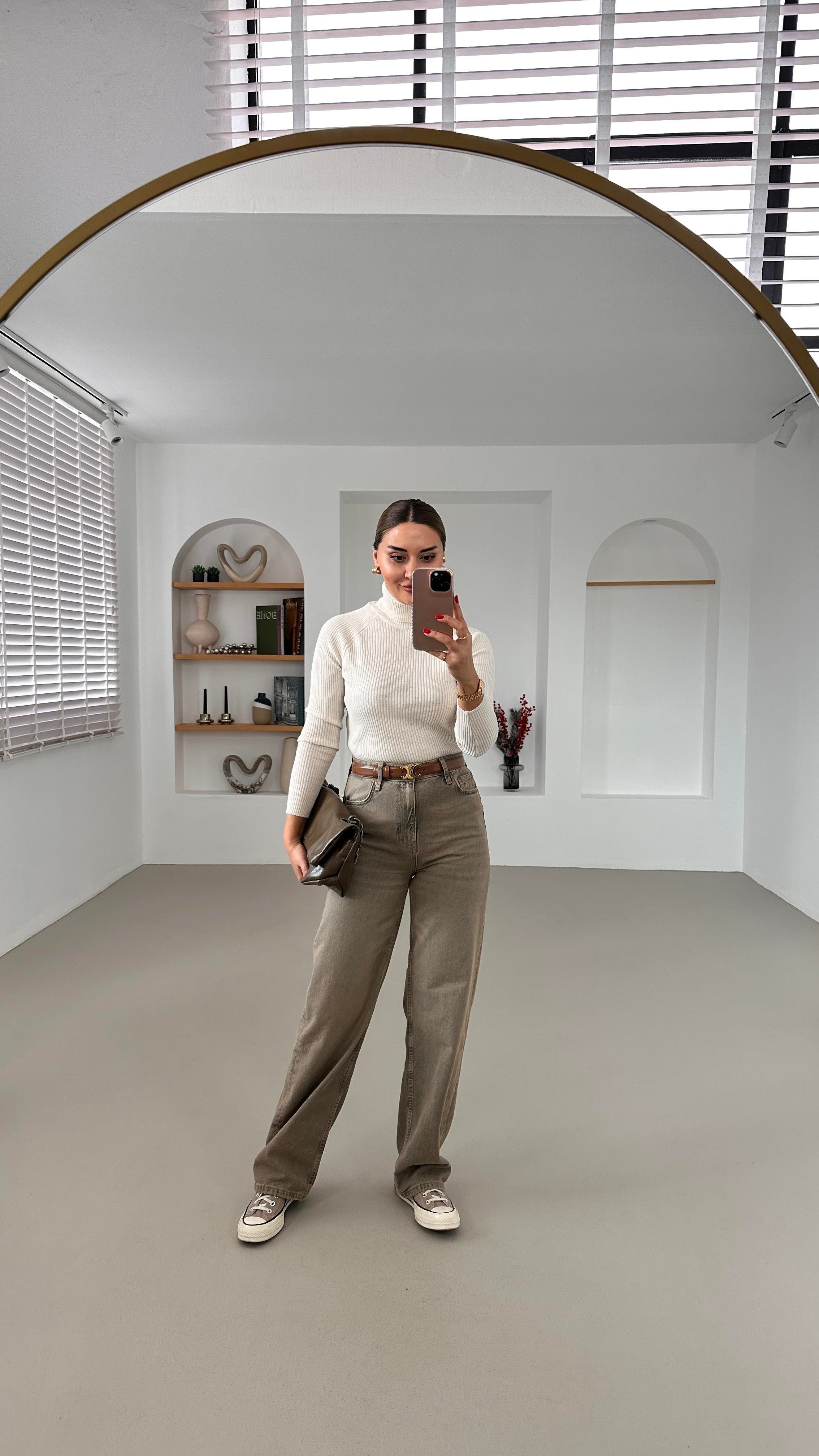 Premium Seri Eskitme Yıkamalı Wide Leg Jean