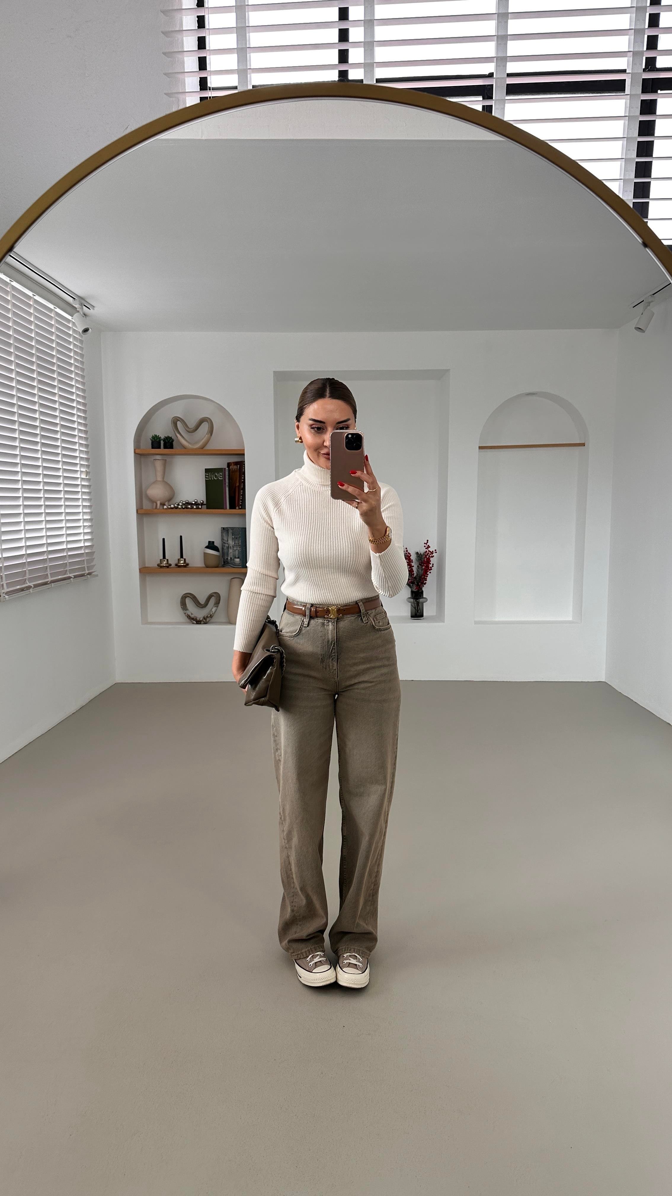 Premium Seri Eskitme Yıkamalı Wide Leg Jean