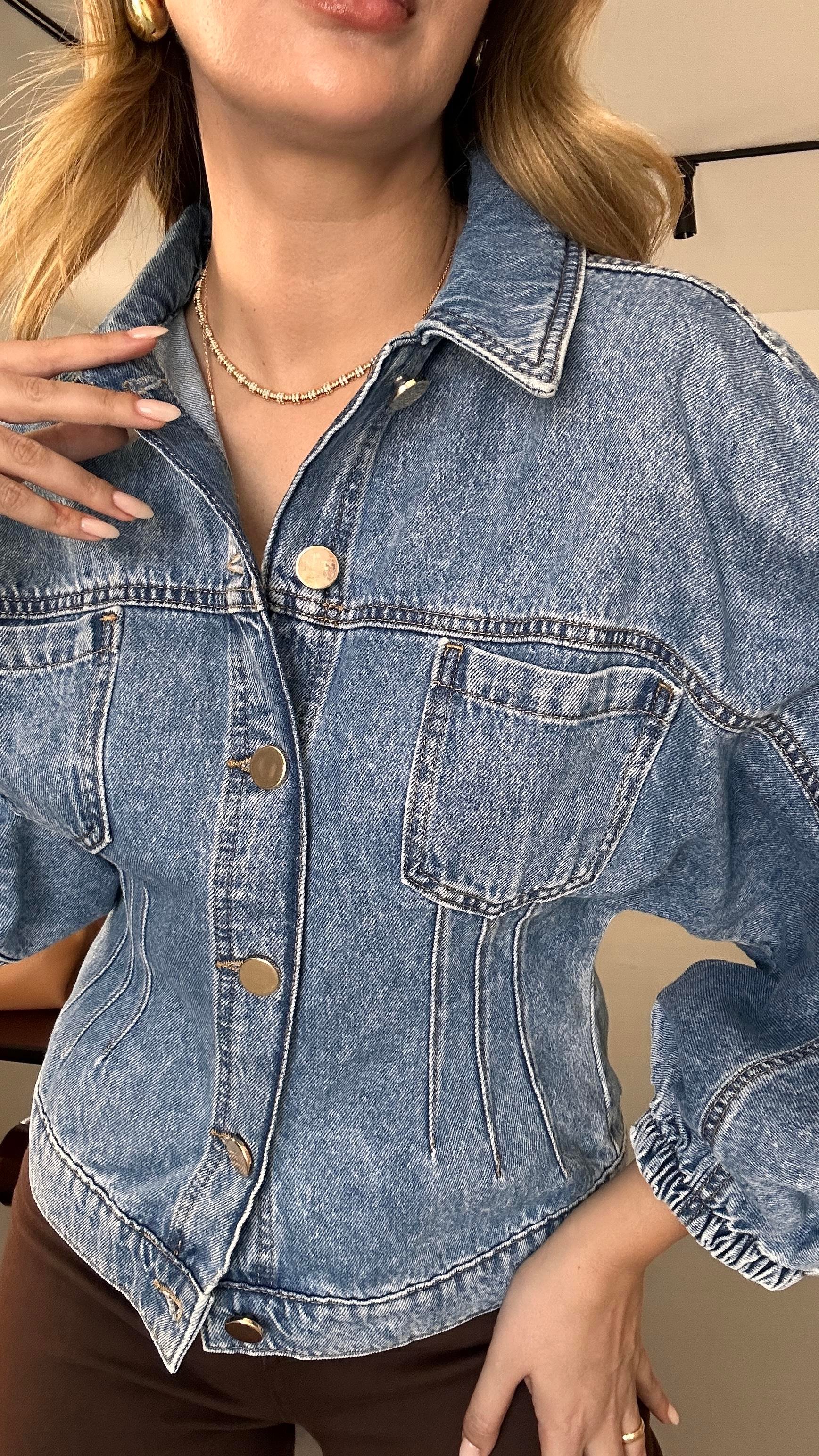 Premium Seri Gold Düğme Detay Balon Kol Denim Ceket