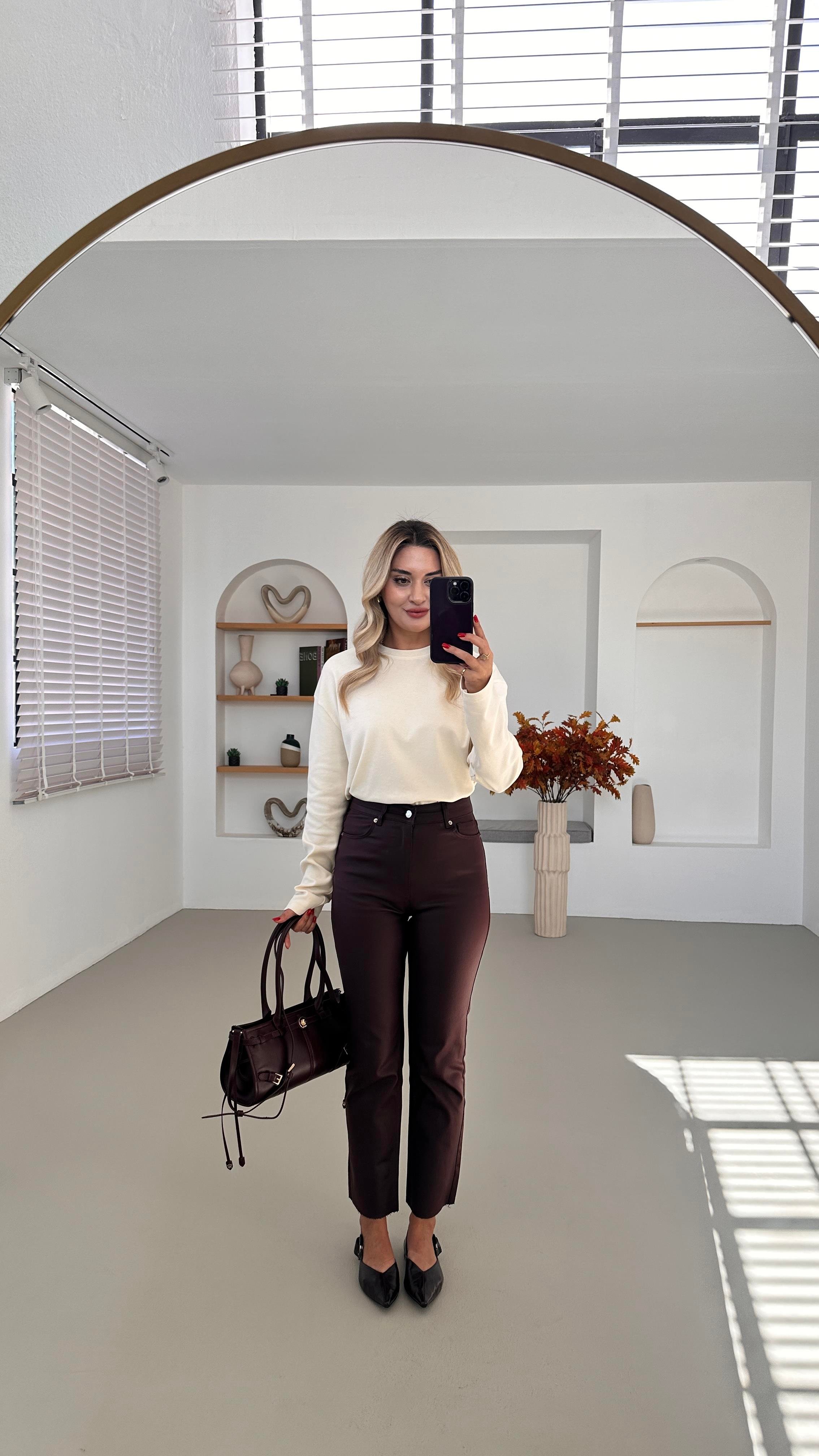 Premium Seri Kesik Paça Bordo Mumlu Pantolon