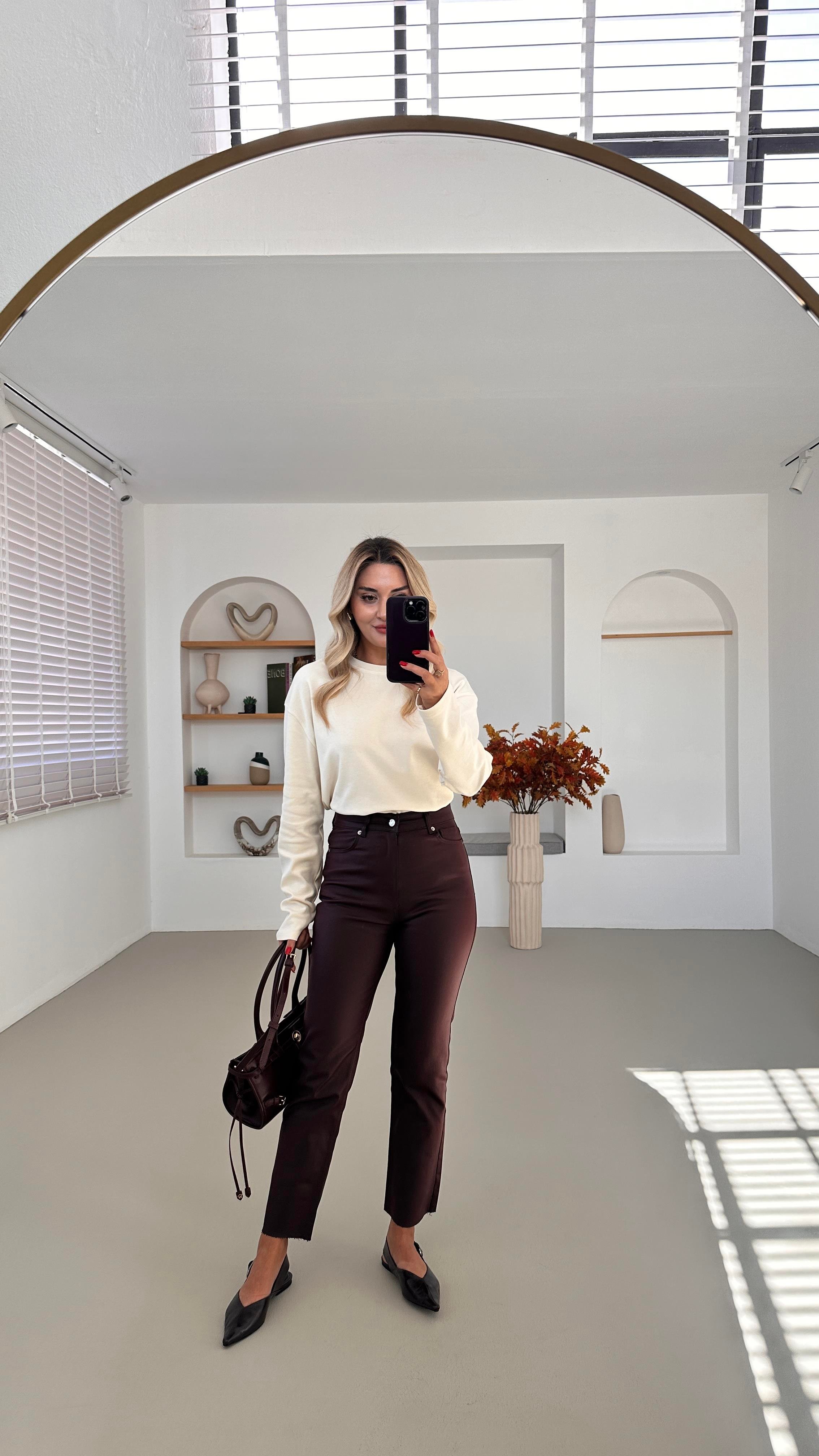 Premium Seri Kesik Paça Bordo Mumlu Pantolon