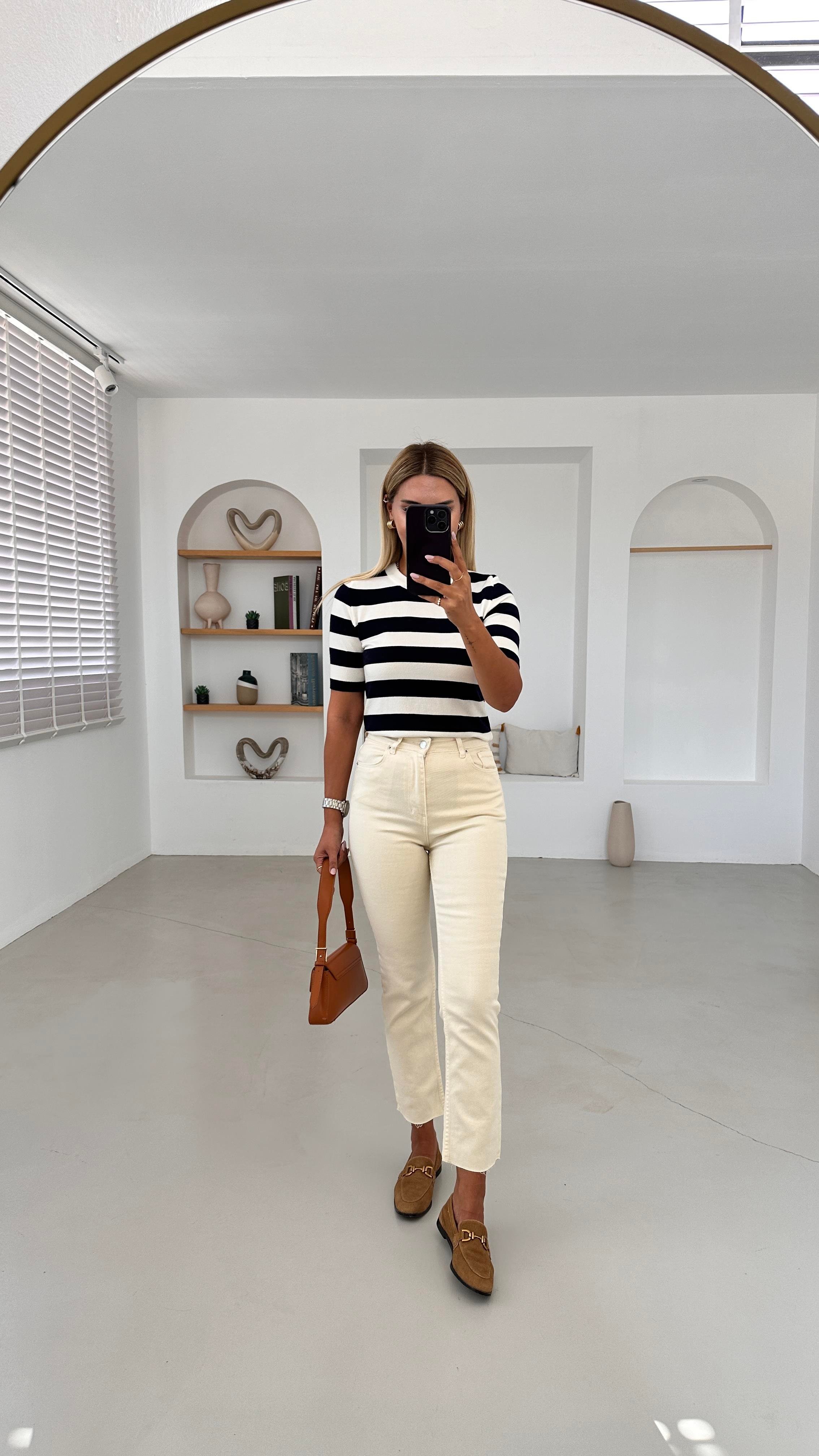 Premium Seri Kesik Paça Likralı Krem Boyfit Jean