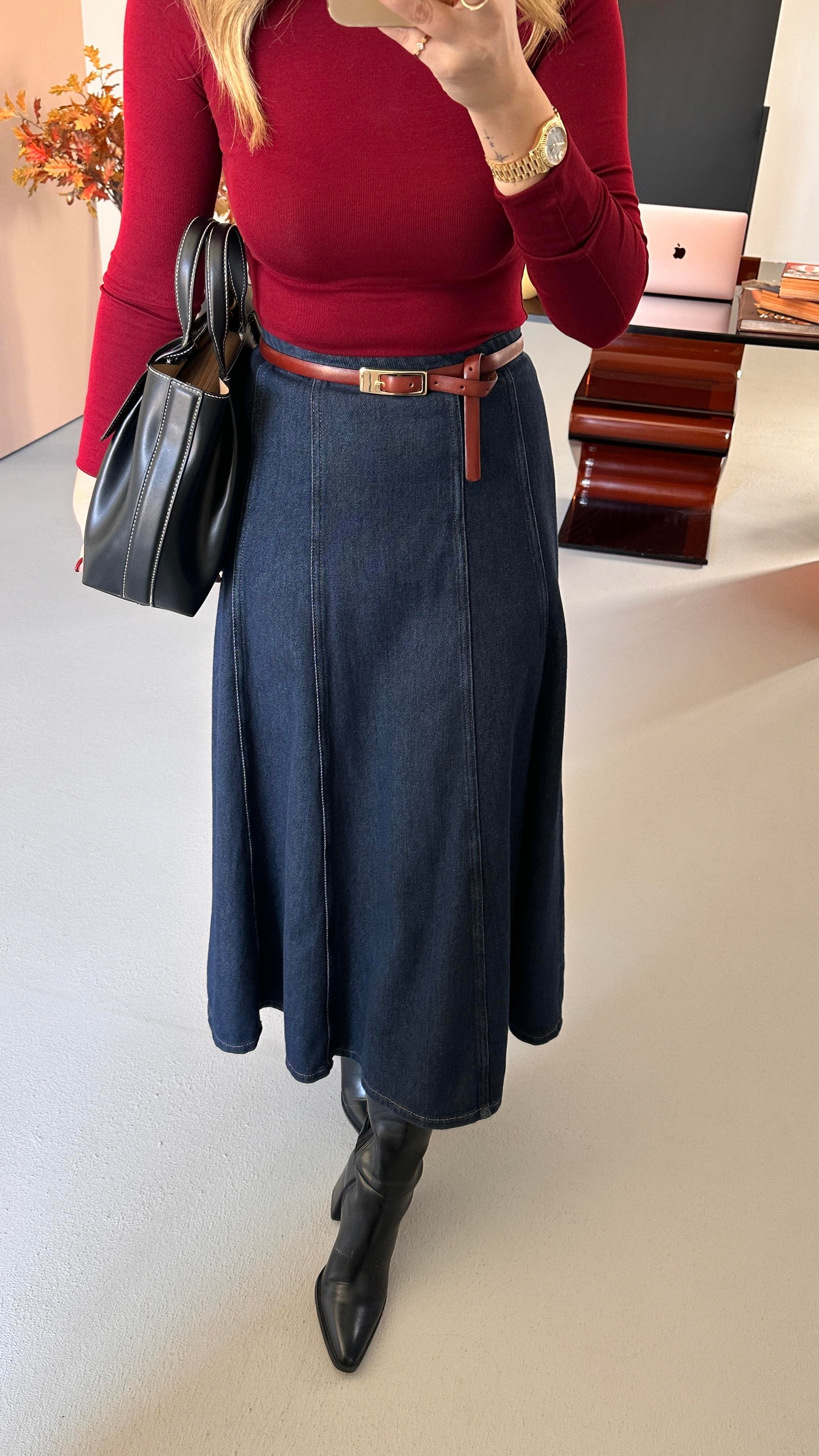 Premium Seri Lacivert Denim Çan Etek