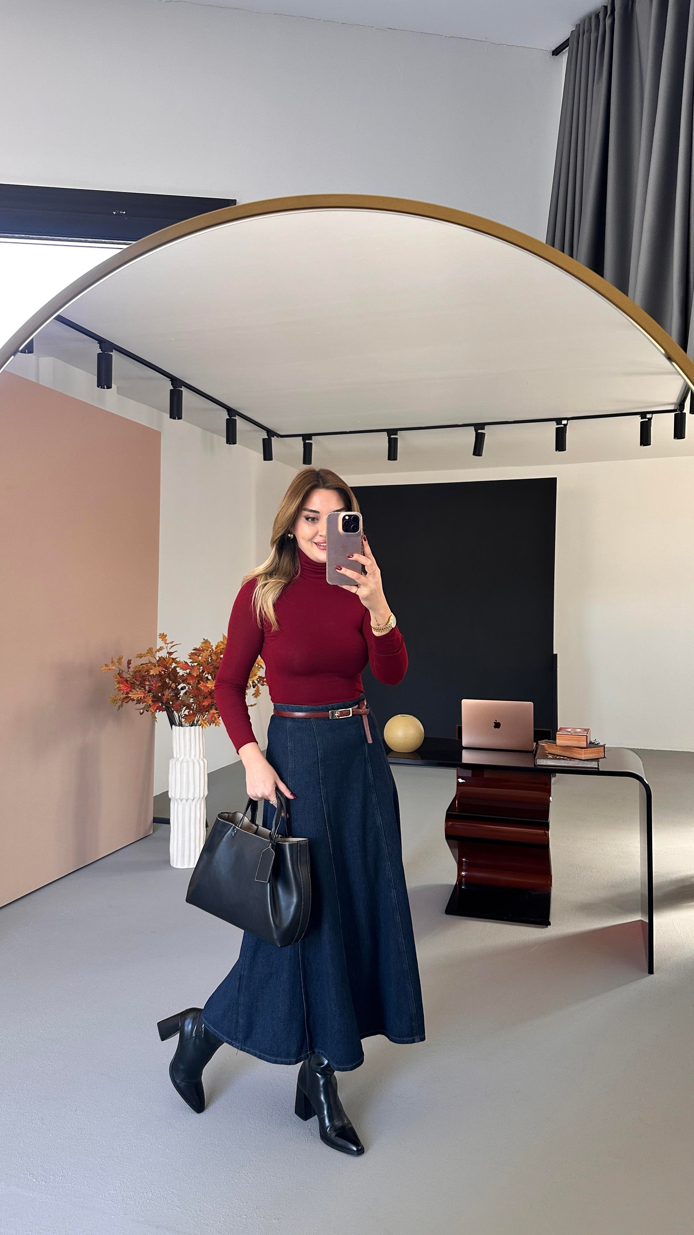 Premium Seri Lacivert Denim Çan Etek