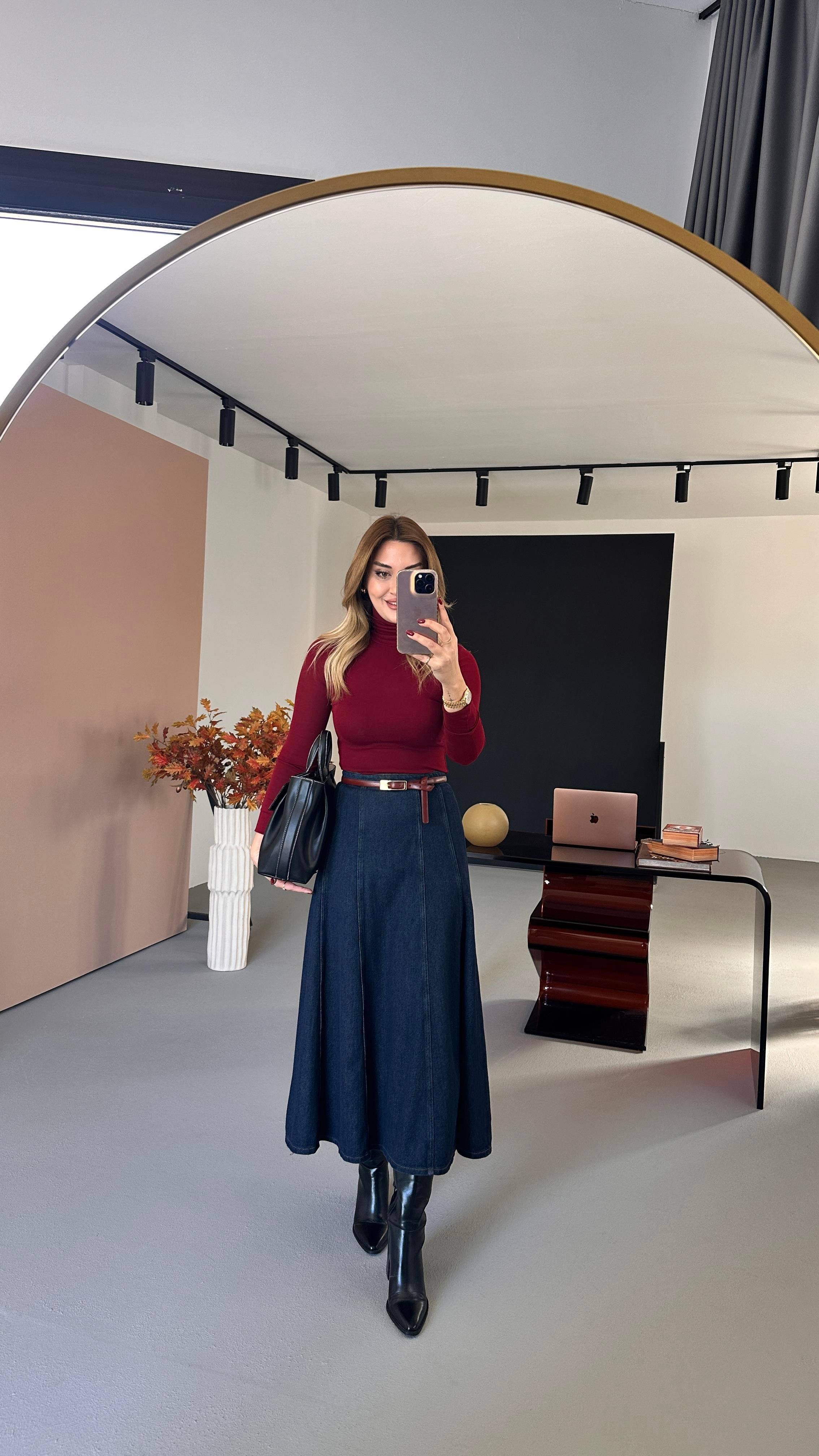 Premium Seri Lacivert Denim Çan Etek
