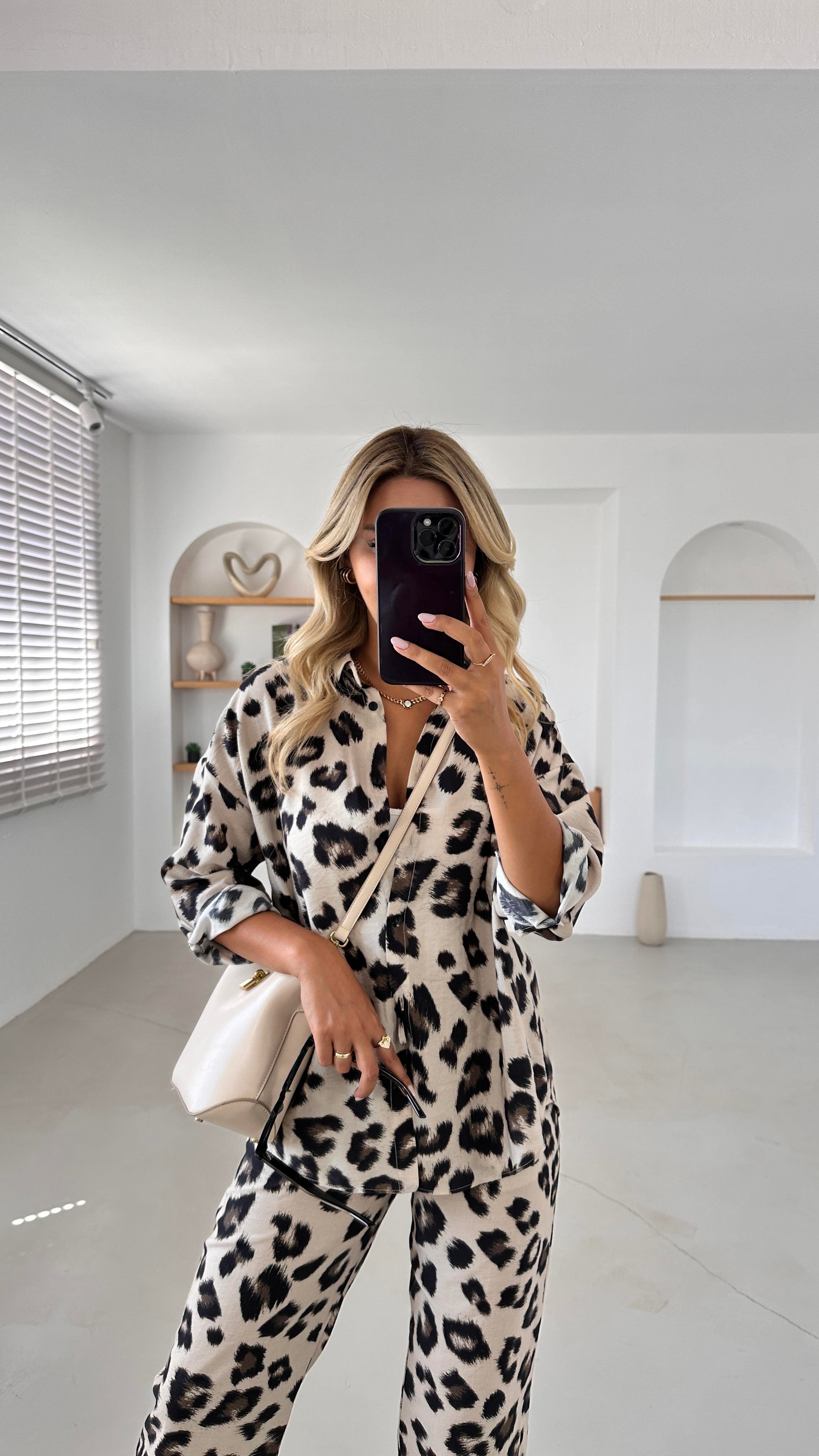 Premium Seri Leopar Desen Gömlek Pantolon Takım