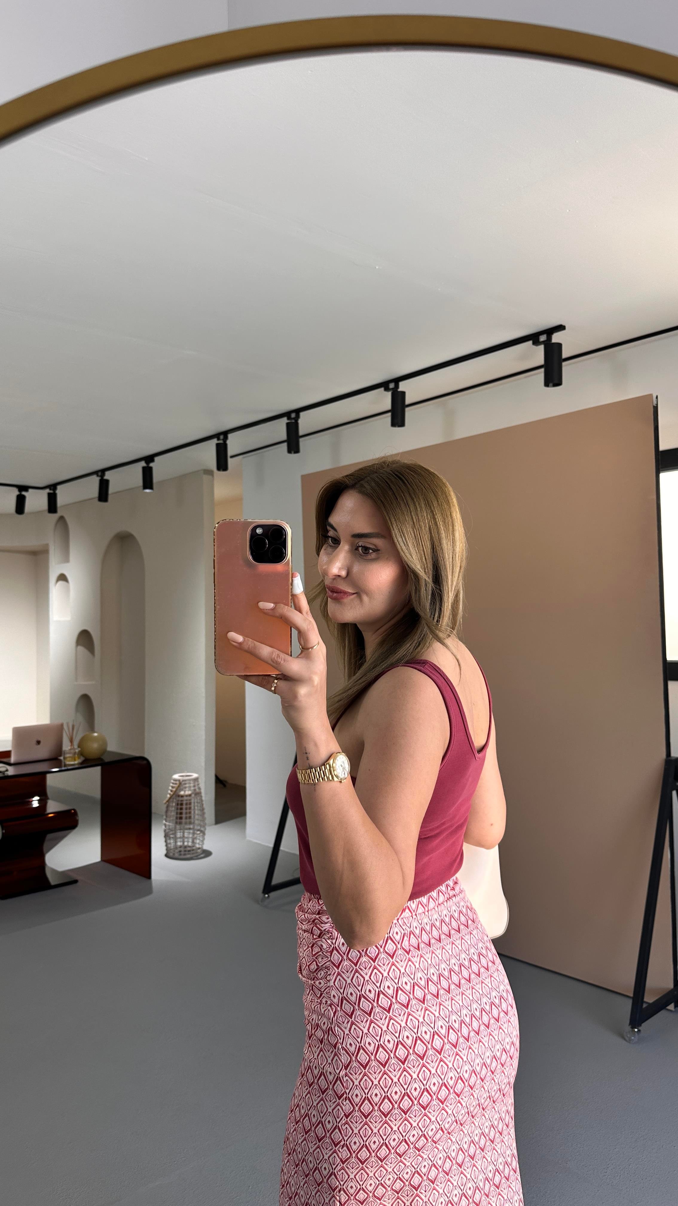 Premium Seri Ön Arka U Yaka Modal Bordo Bluz