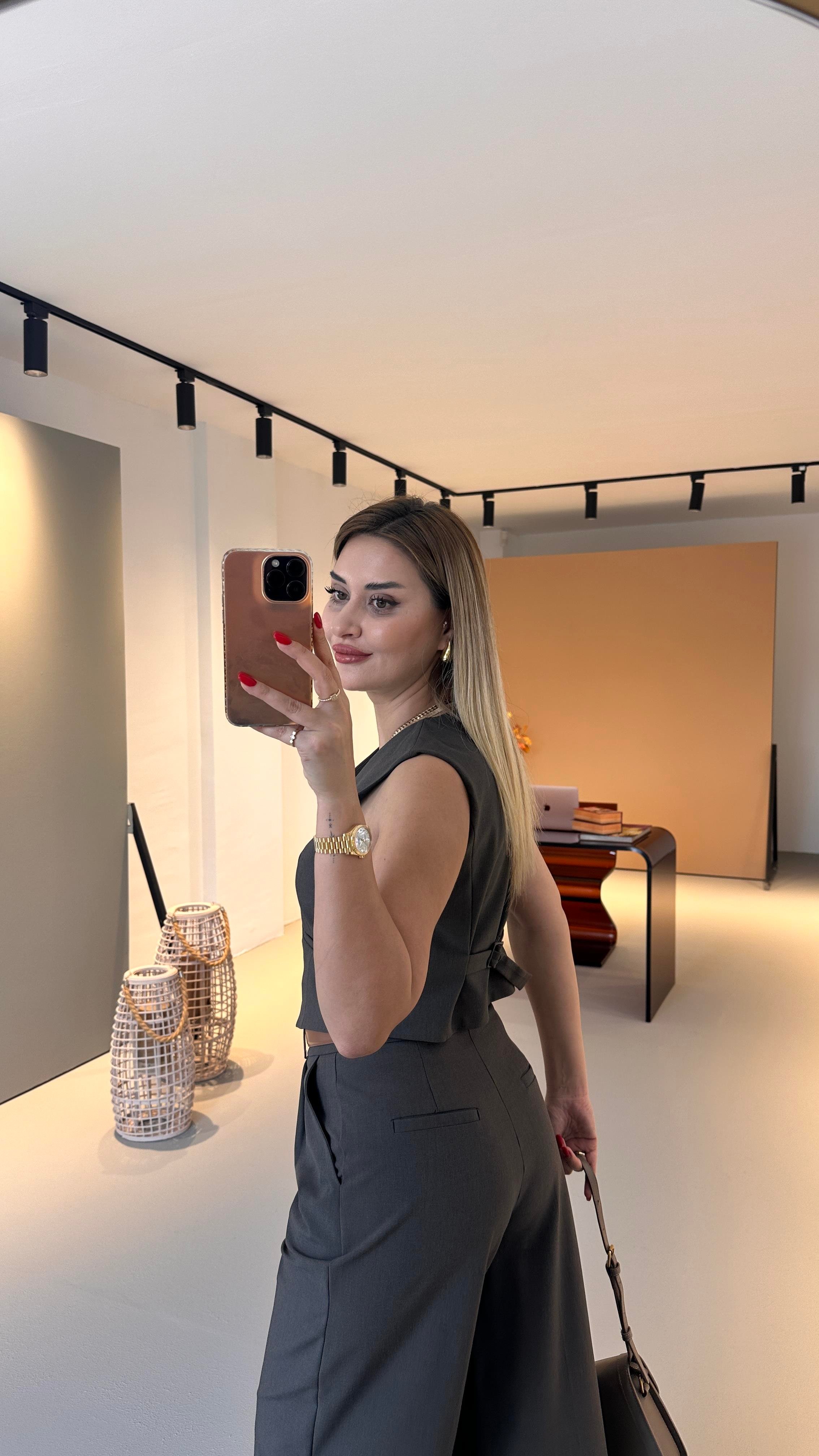 Premium Seri Pilise Detay Kahve Palazzo Pantolon