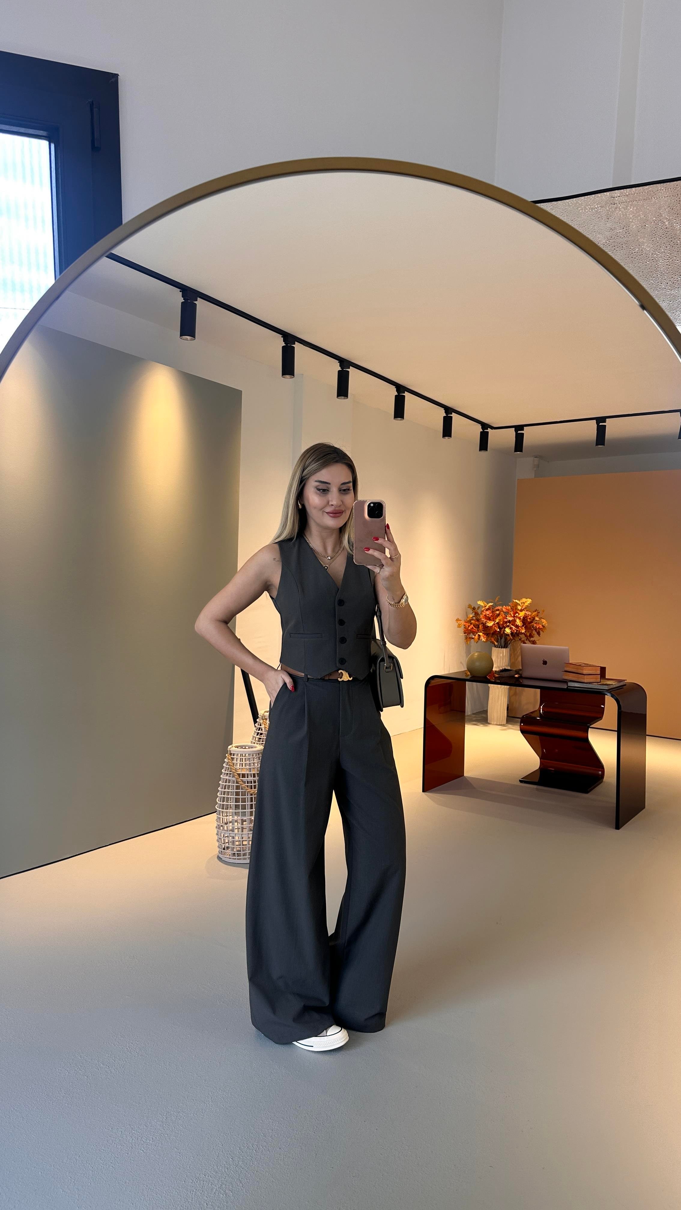 Premium Seri Pilise Detay Kahve Palazzo Pantolon