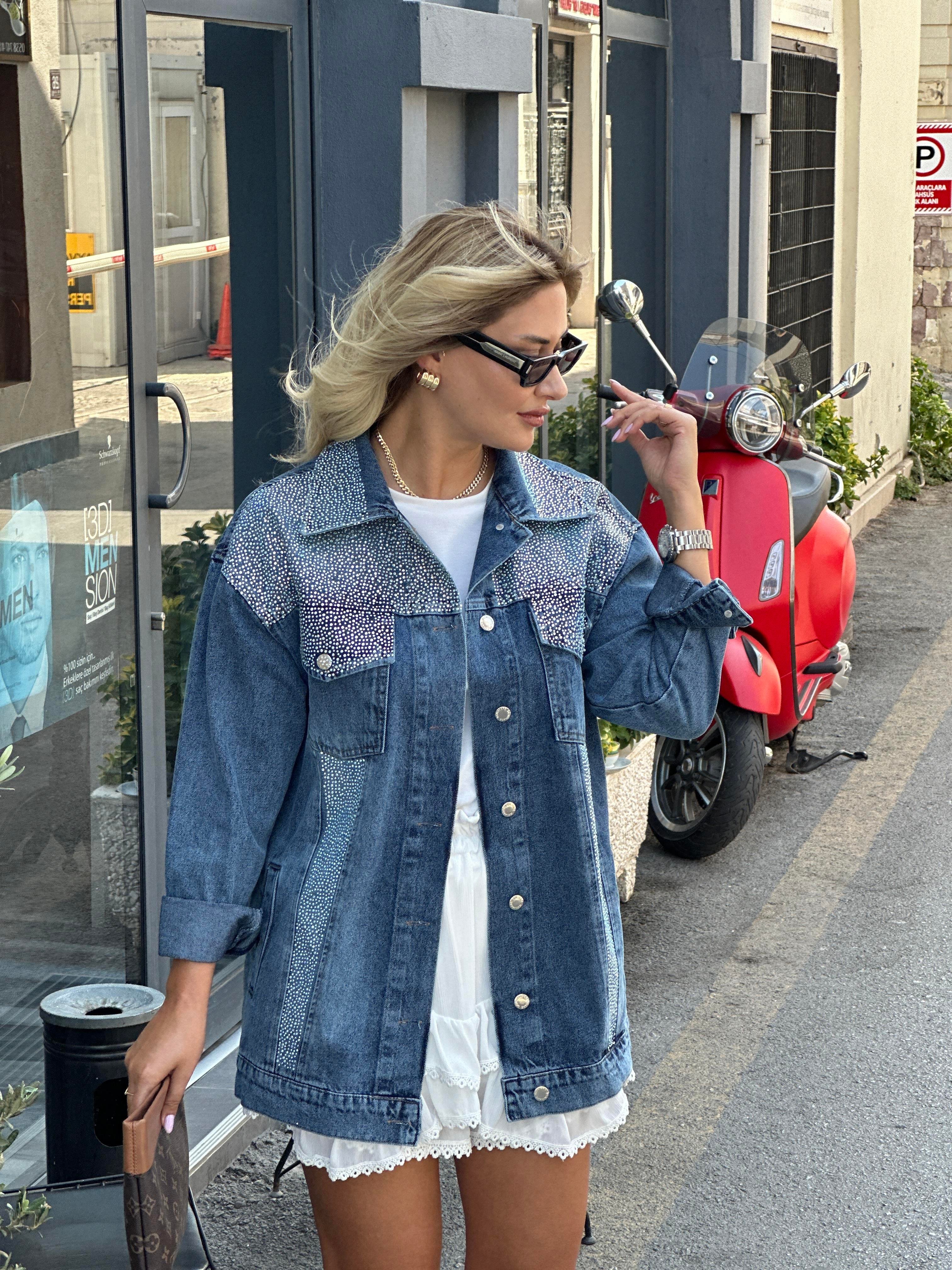 Premium Seri Taş Detay BF Denim Ceket