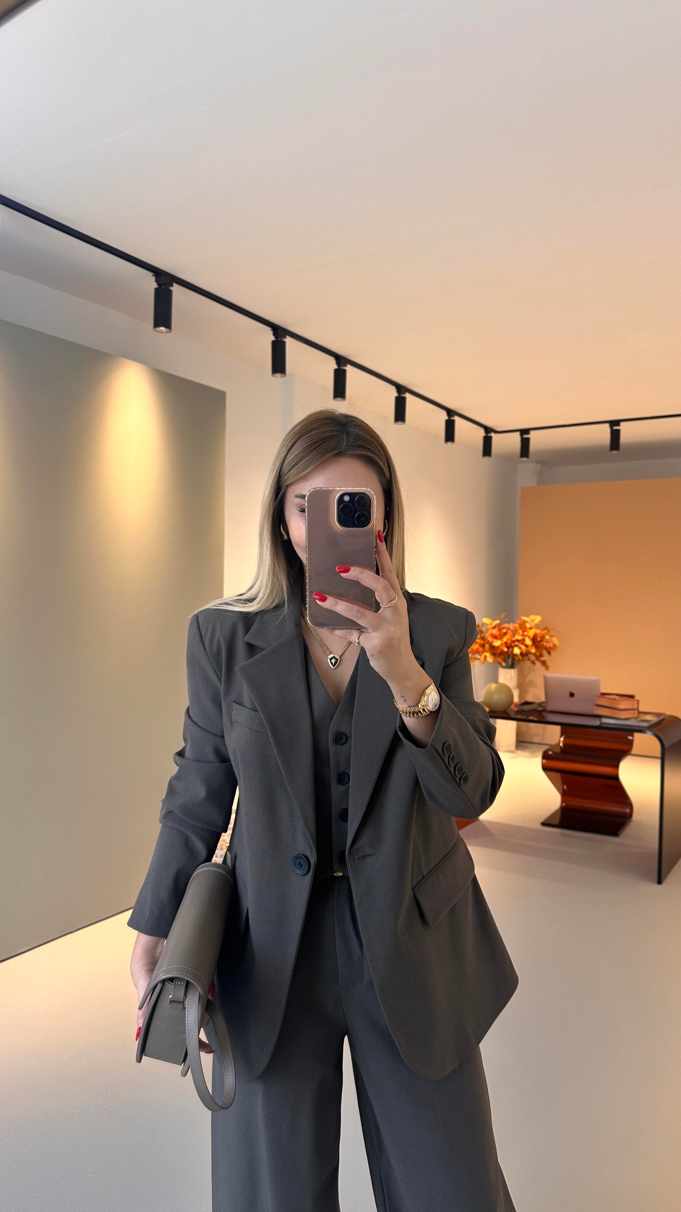 Premium Seri Tek Düğme Detay Maskülen Kahve Blazer
