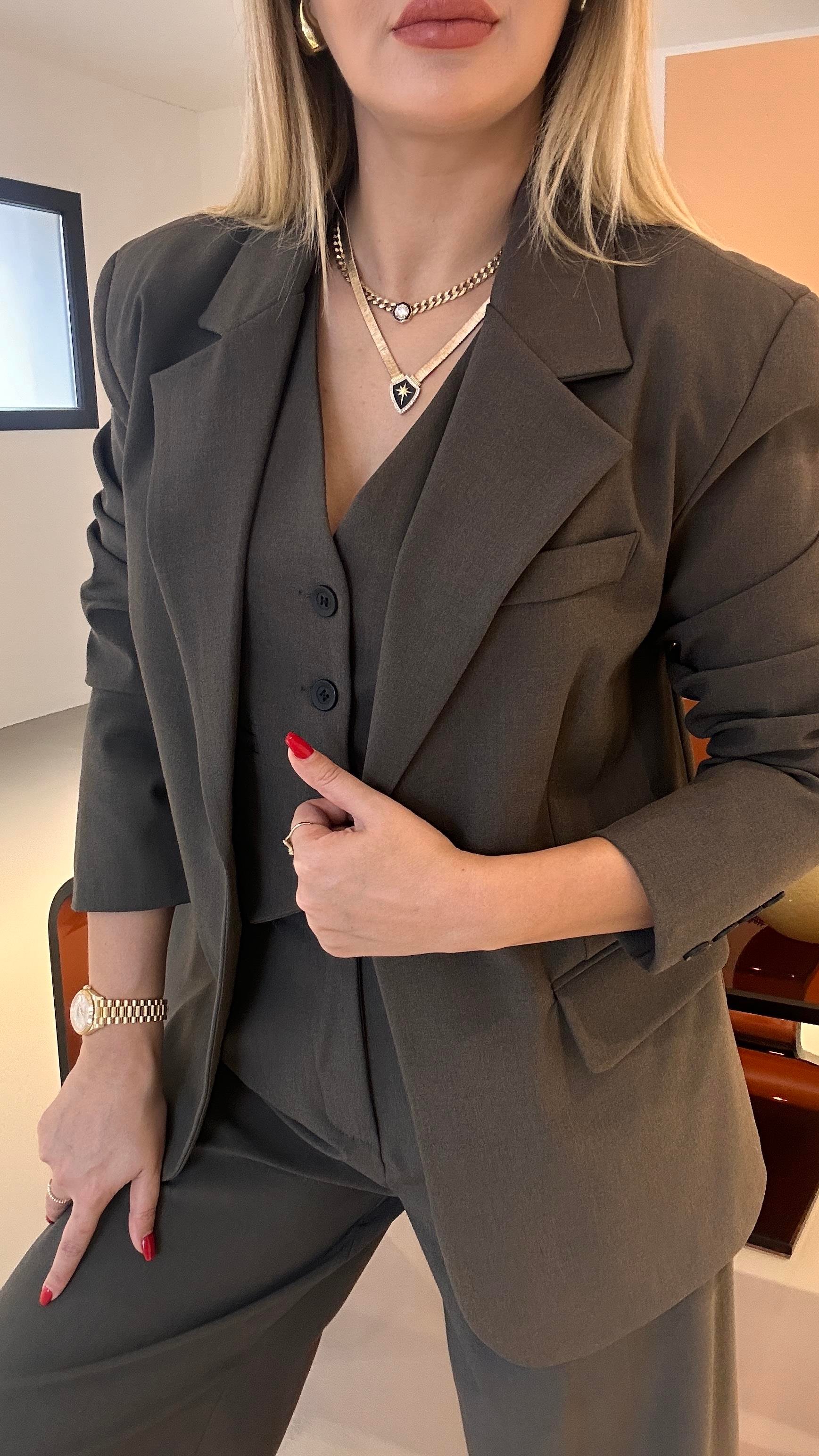 Premium Seri Tek Düğme Detay Maskülen Kahve Blazer