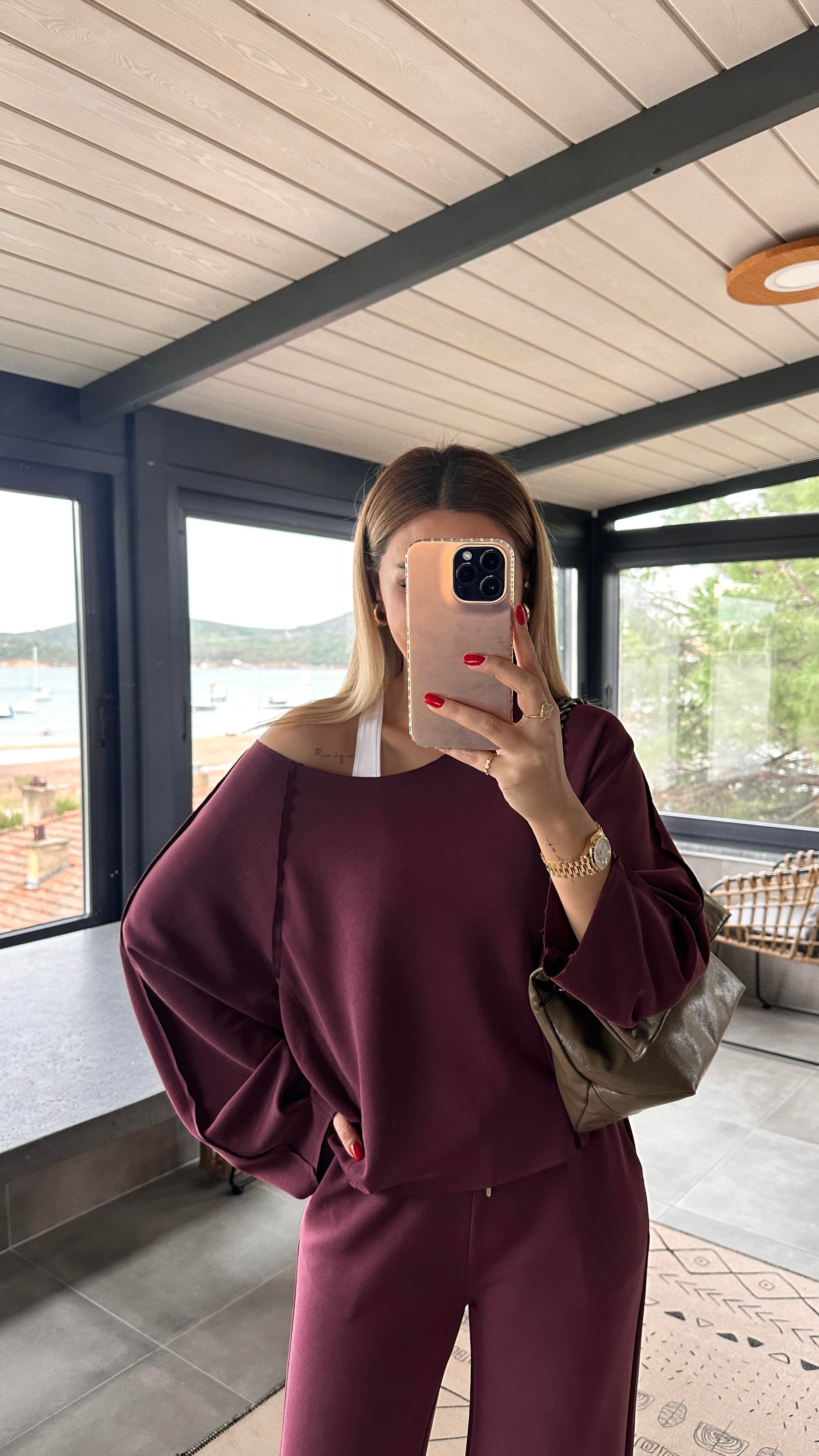 Premium Seri Ters Dikiş Detay Bordo Modal Takım