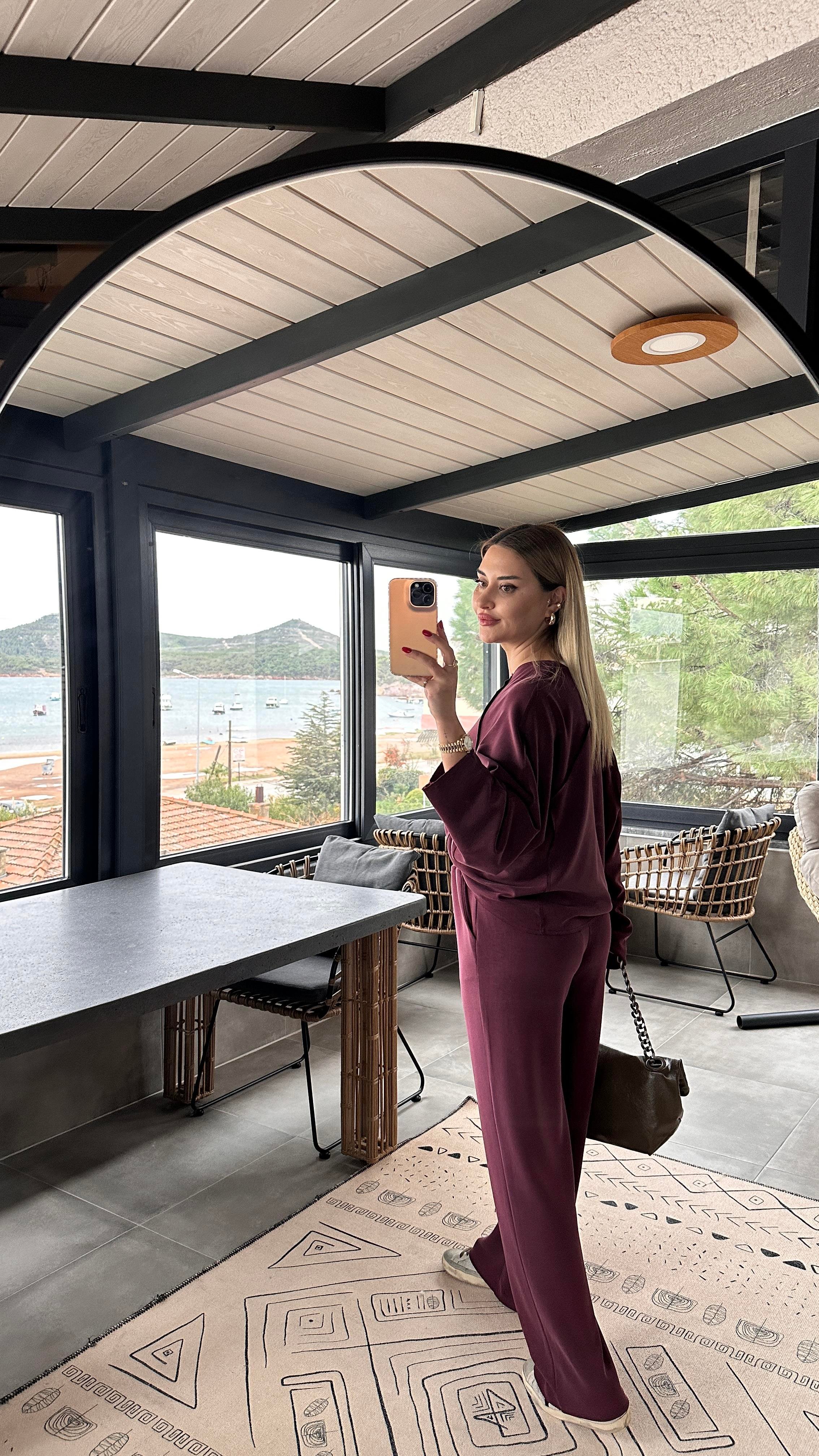 Premium Seri Ters Dikiş Detay Bordo Modal Takım