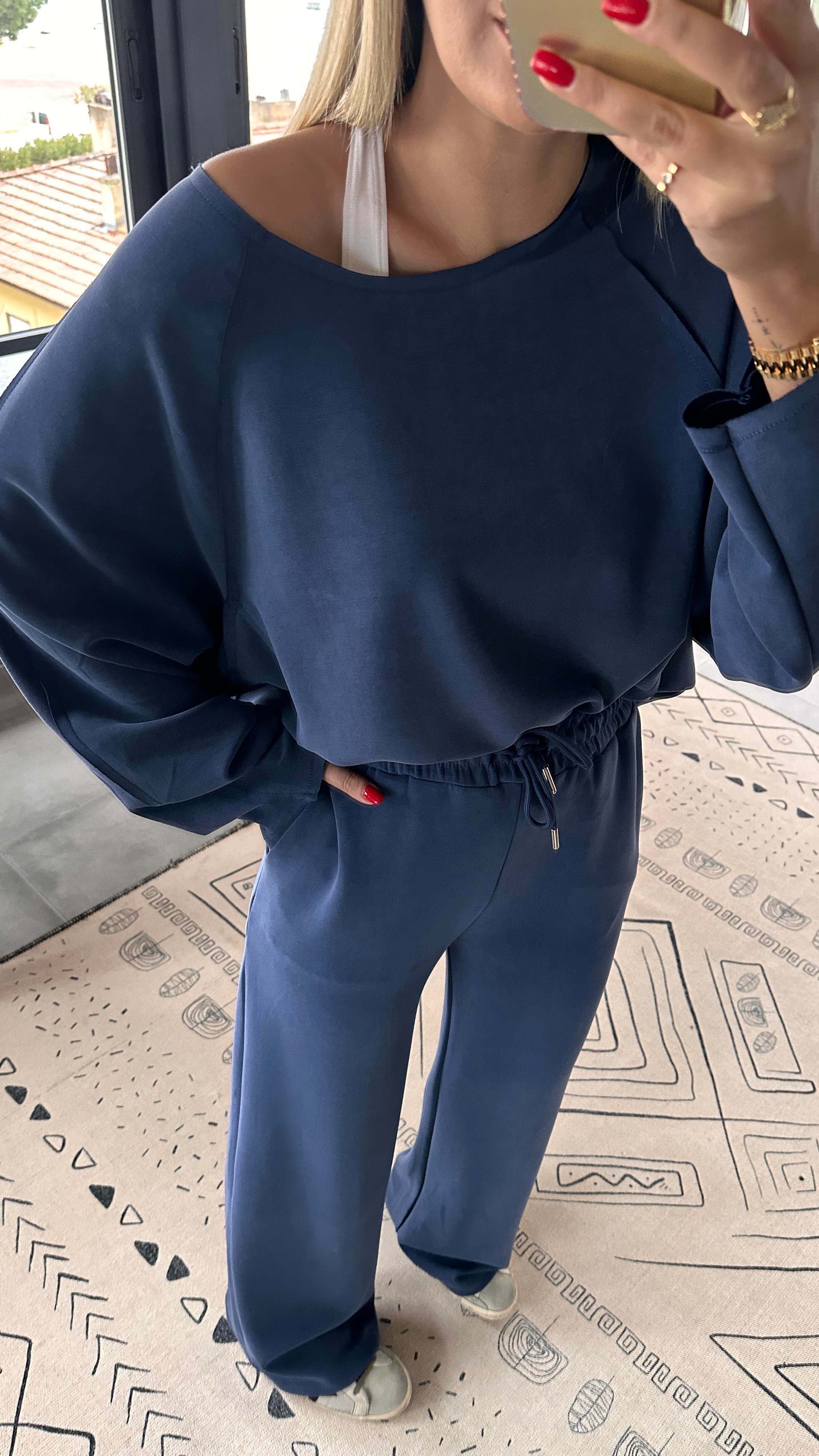 Premium Seri Ters Dikiş Detay İndigo Modal Takım