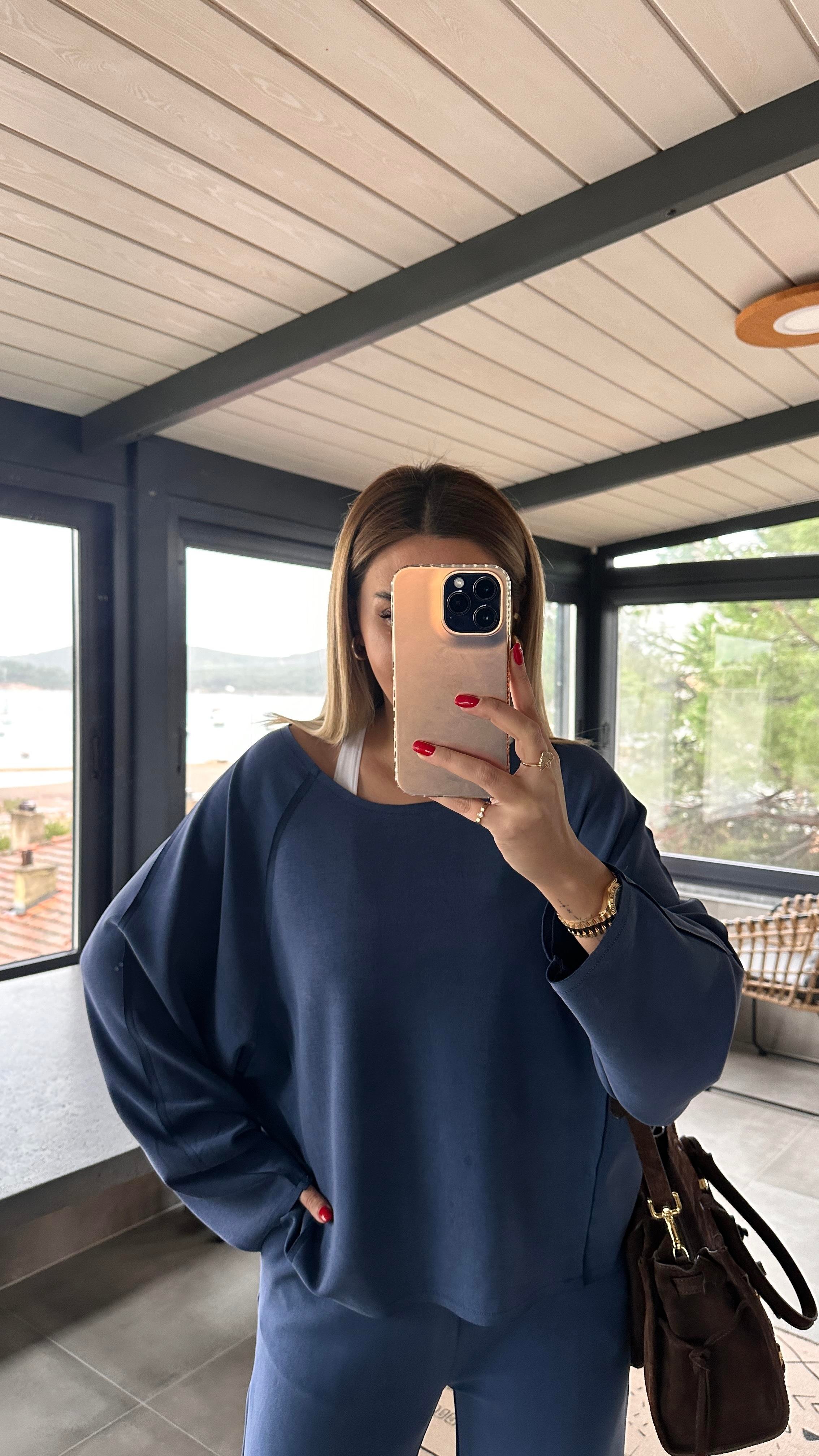 Premium Seri Ters Dikiş Detay İndigo Modal Takım