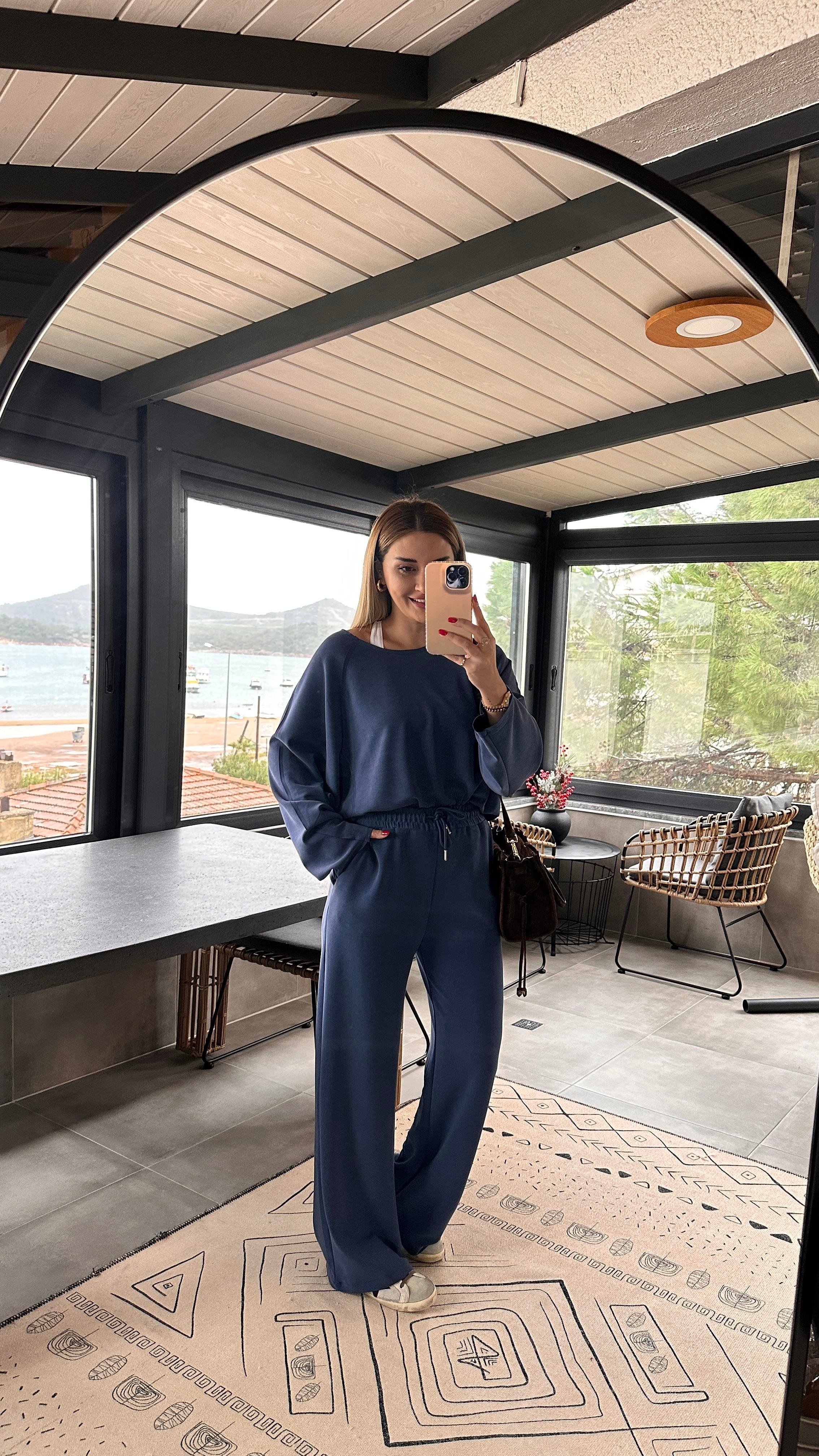 Premium Seri Ters Dikiş Detay İndigo Modal Takım