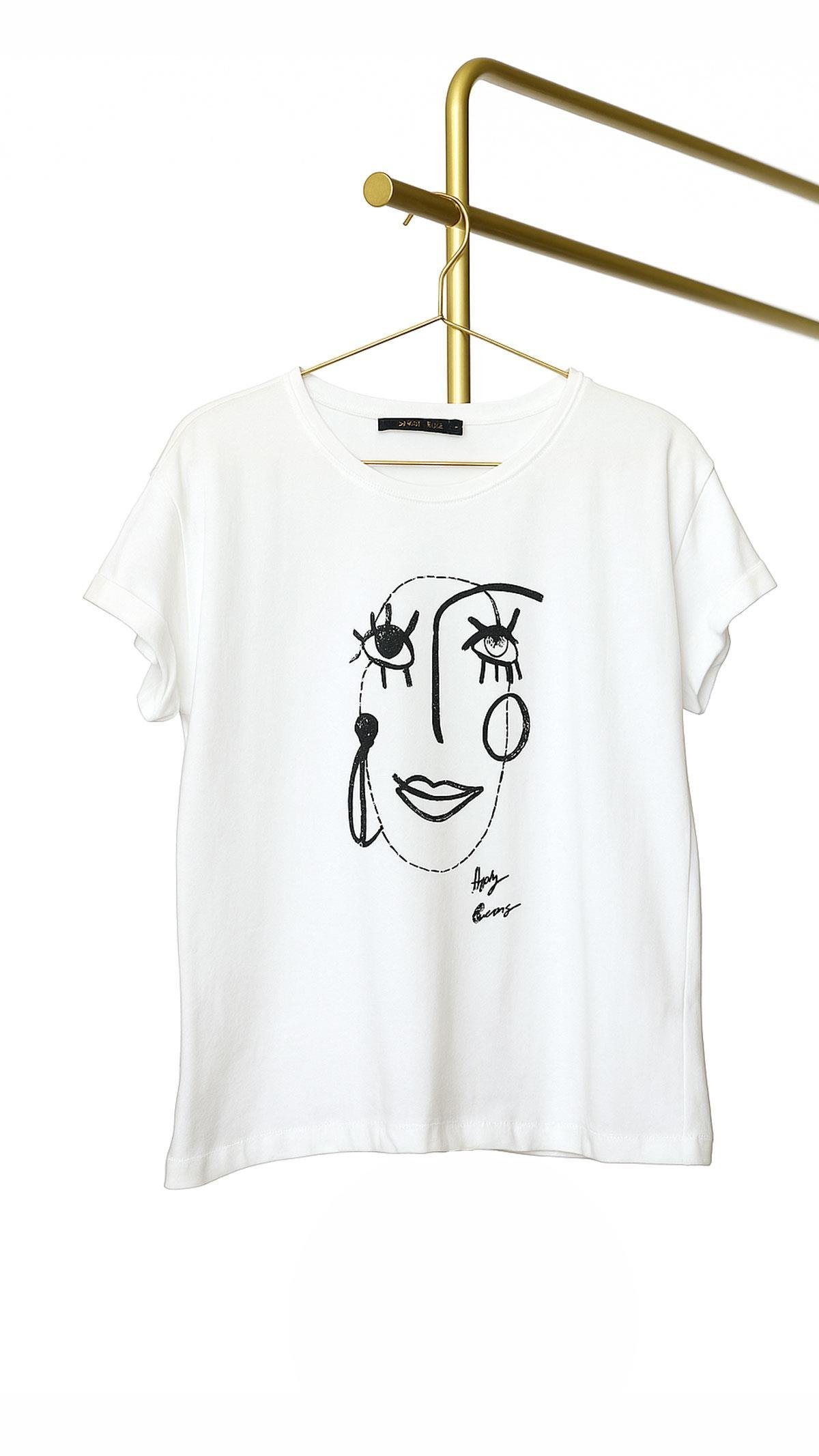 Silüet Baskılı Beyaz Tshirt