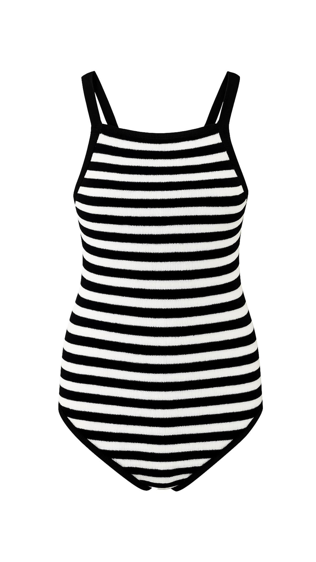 Siyah Beyaz Çizgili Triko Bodysuit