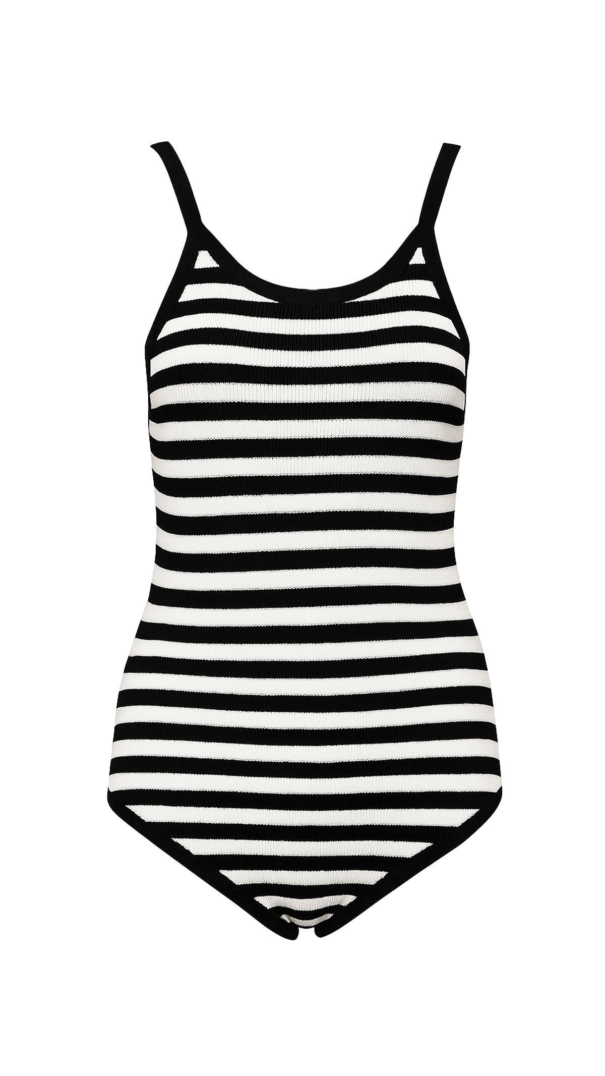 Siyah Beyaz Çizgili Triko Bodysuit