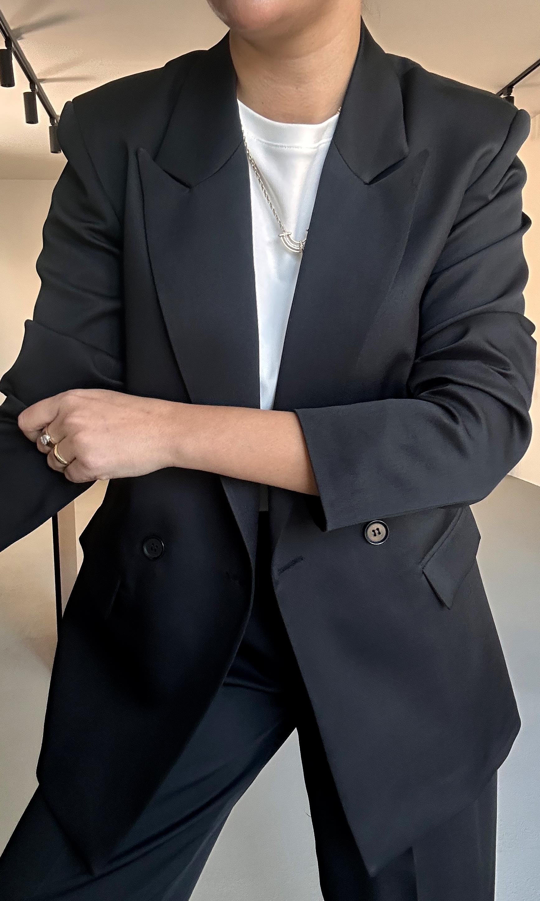 Siyah Blazer Ceket Piliseli Palazzo Pantolon Takım