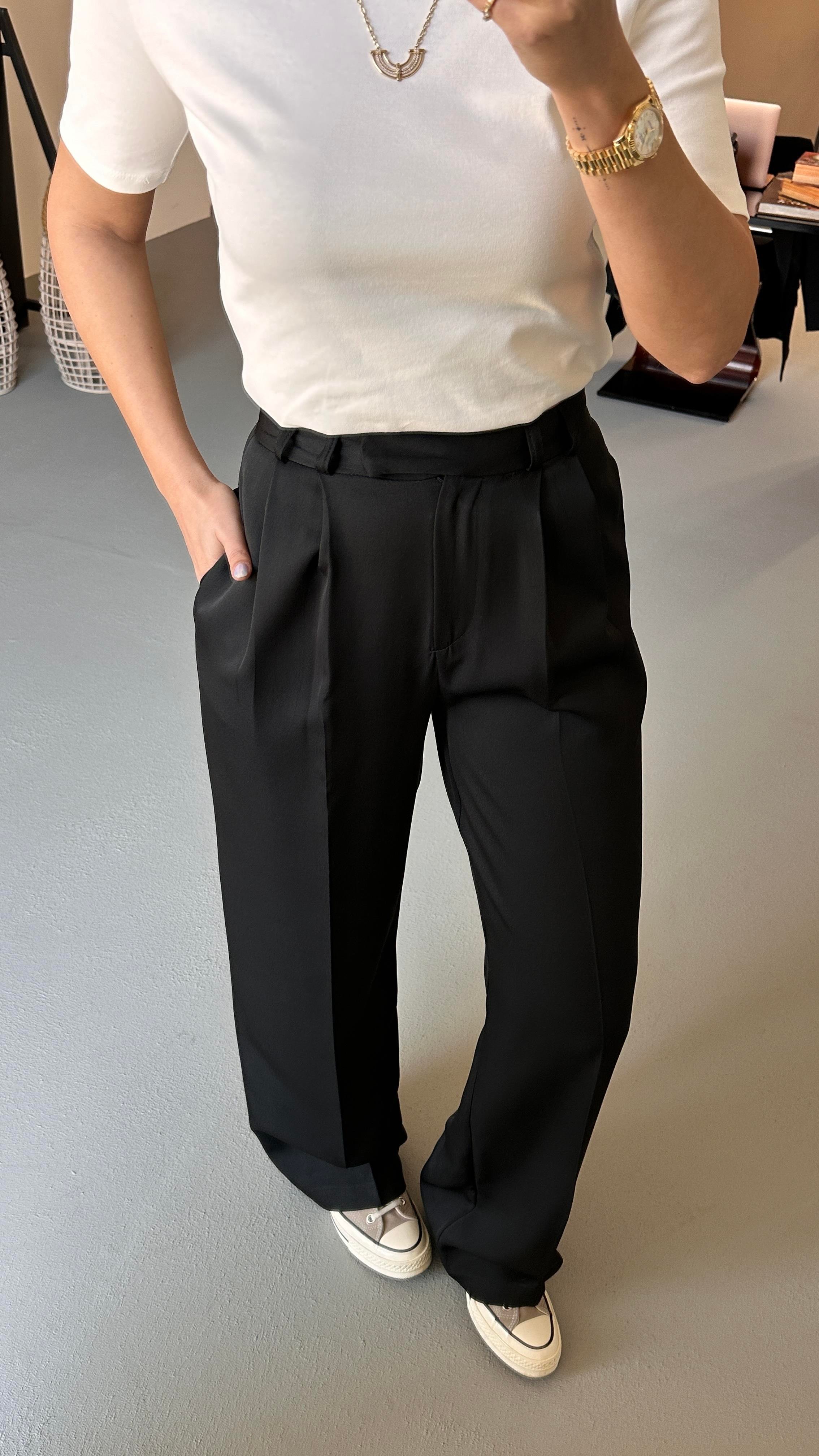 Siyah Blazer Ceket Piliseli Palazzo Pantolon Takım