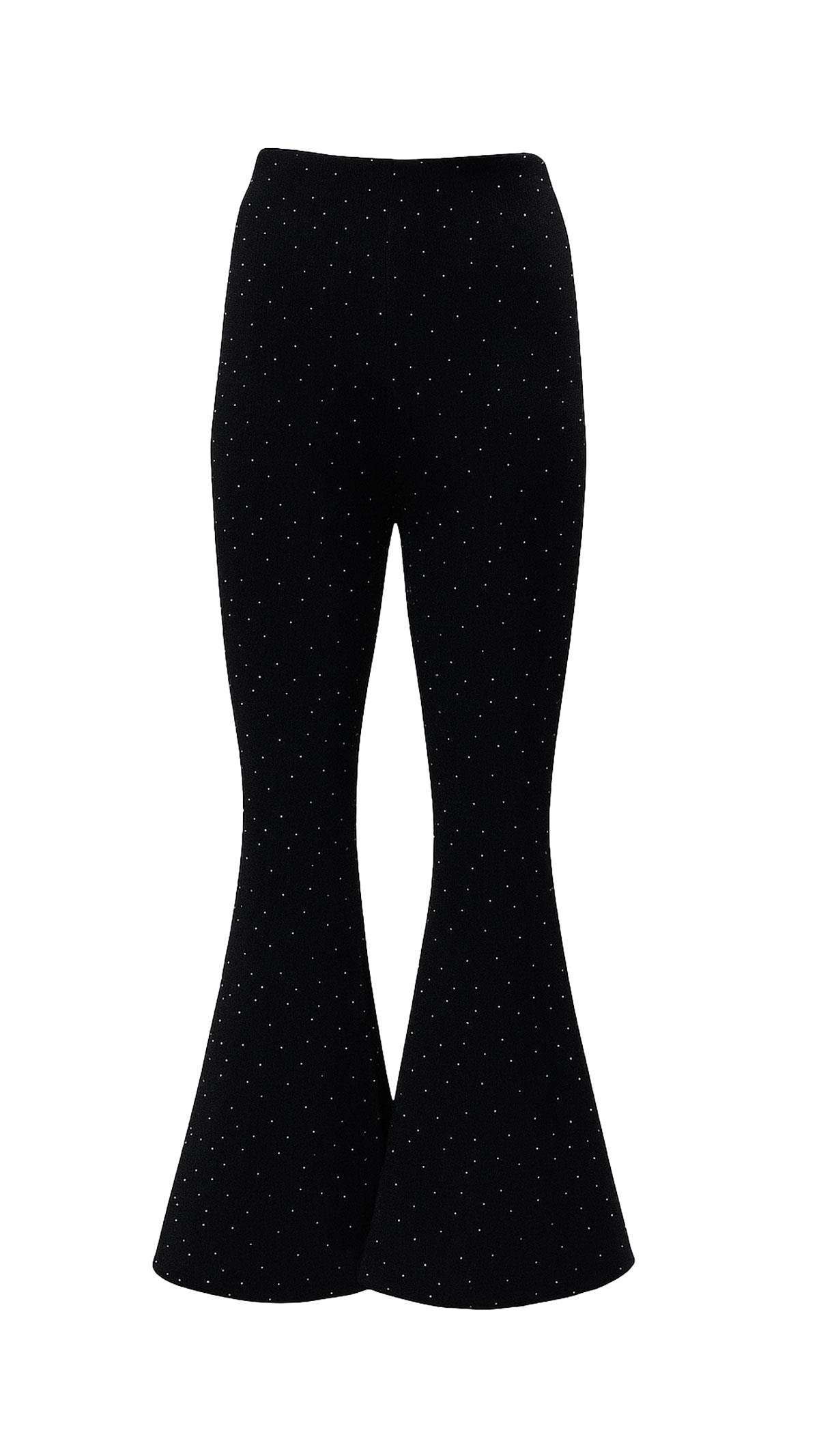 Siyah Parlak Silver Taşlı İspanyol Paça Pantolon